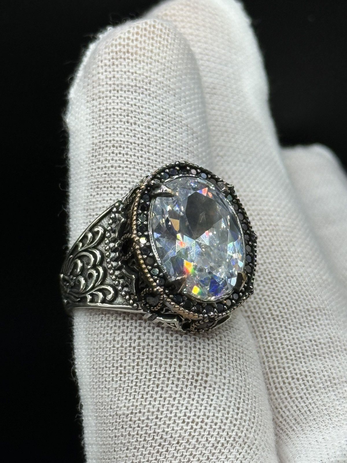 Vintage Silver Signet Ring with Precious Gemstone Size 26 - 4 Thumbnail