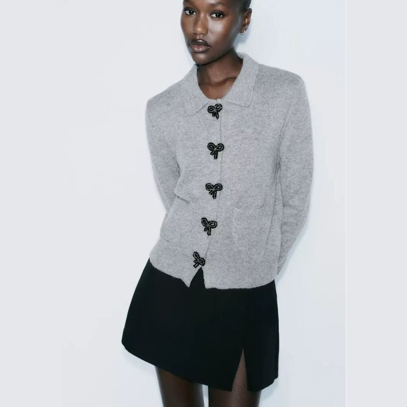 Zara RARE!!! ZARA Gray Embellished Knit Top NWT Size L / US 10 / IT 46 - 15 Thumbnail