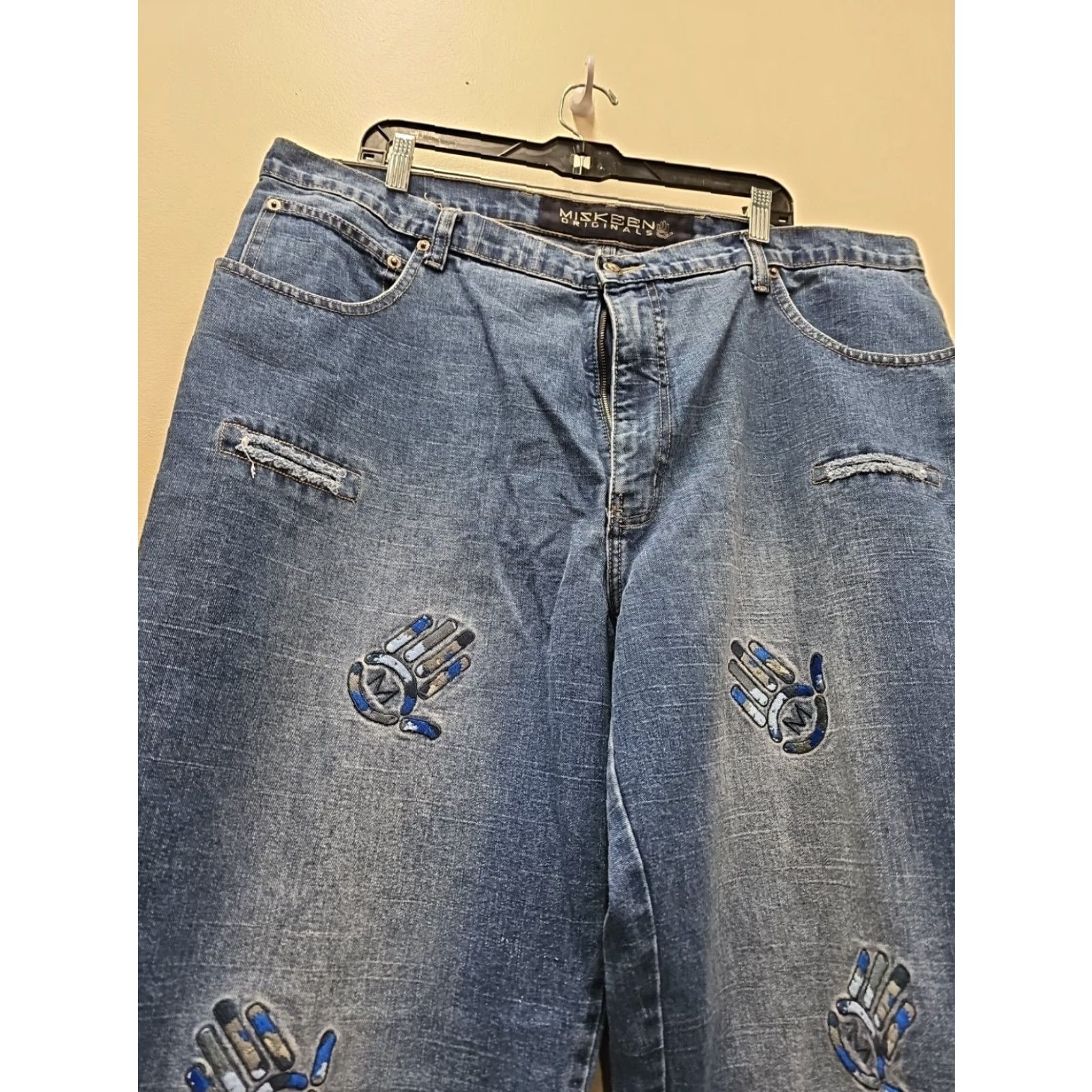 Denime VINTAGE Miskeen Denim Jeans Wide Leg 40 42x34.5 Blue Embroidered 5-Pocket Mens Shirt? Size US 40 / EU 56 - 4 Thumbnail
