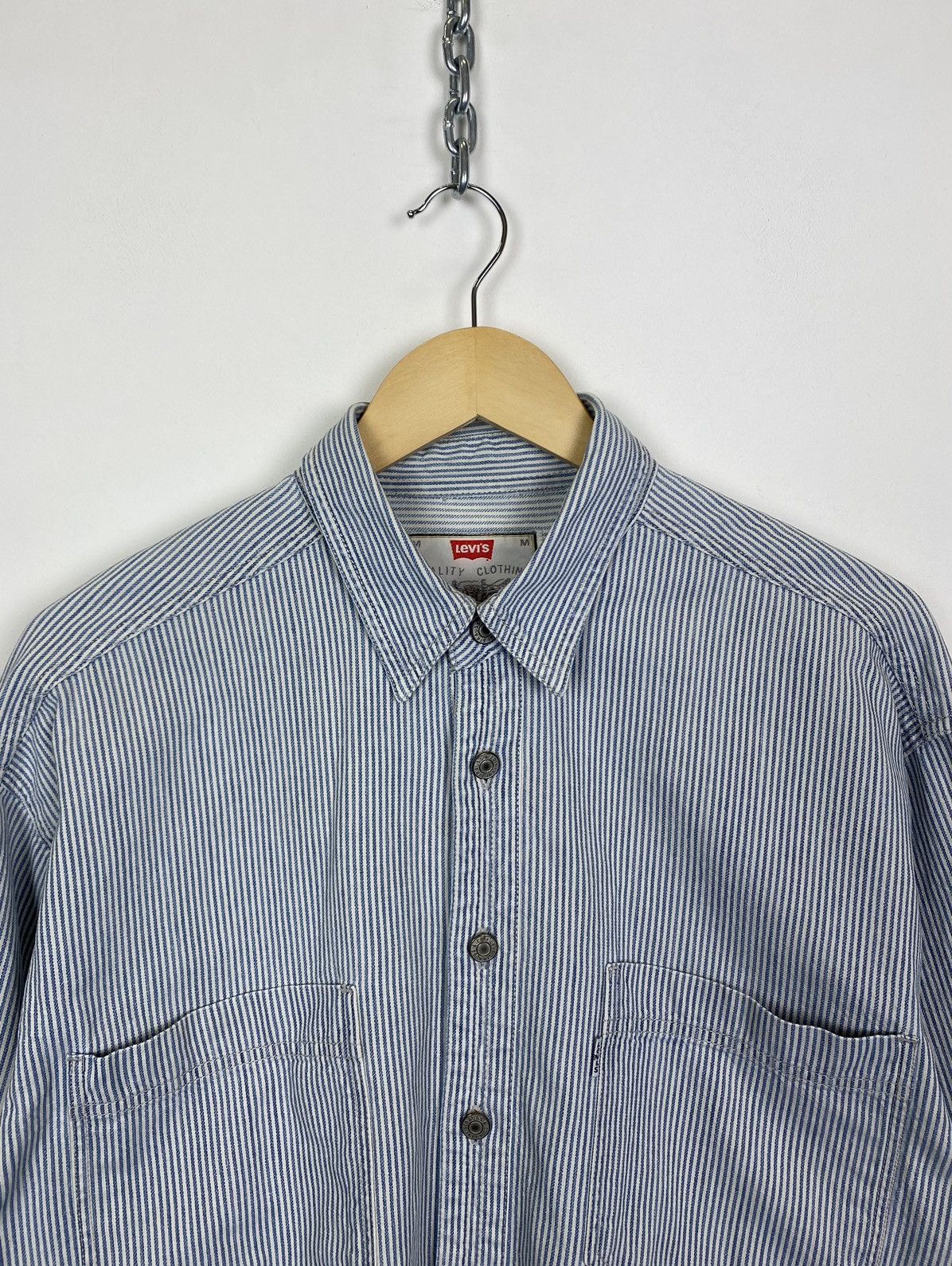 Levi's Vintage 90’s Levi’s Striped Shirt Heavyweight Men’s Y2K Blue Size US M / EU 48-50 / 2 - 2 Thumbnail