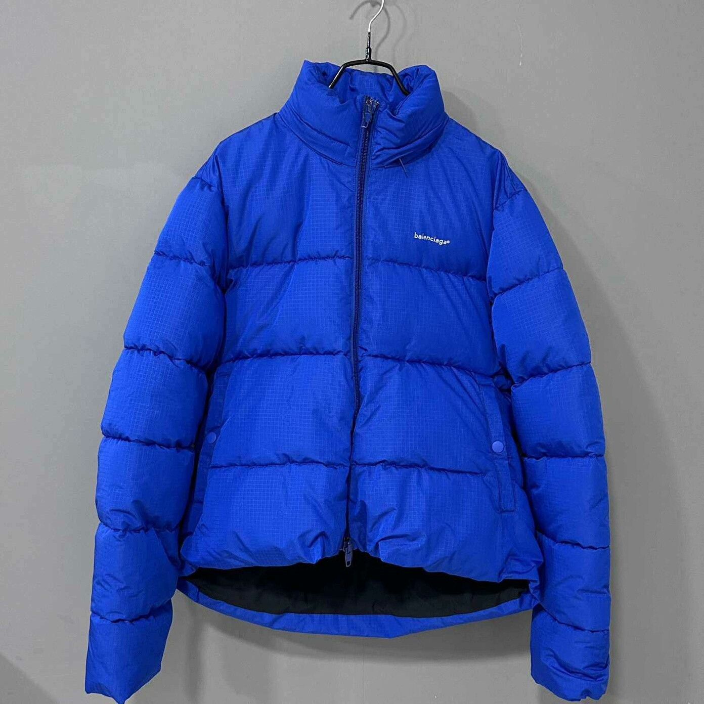 balenciaga klein blue logo puffer jacket