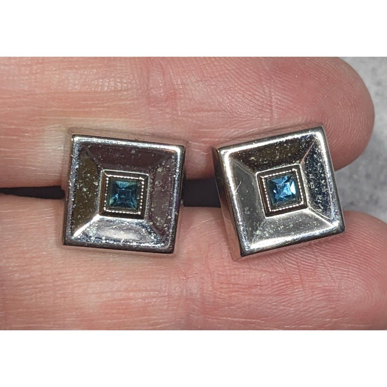 Other Vintage Square Silver Tone Cufflinks With Blue Gem Accents Size ONE SIZE - 4 Thumbnail