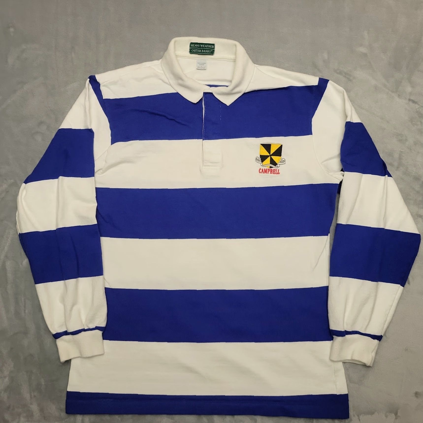 Vintage VINTAGE Outer Banks Rugby Shirt Men Large Blue White Stripe Campbell Crest Heavy Weather Size US L / EU 52-54 / 3 - 5 Thumbnail