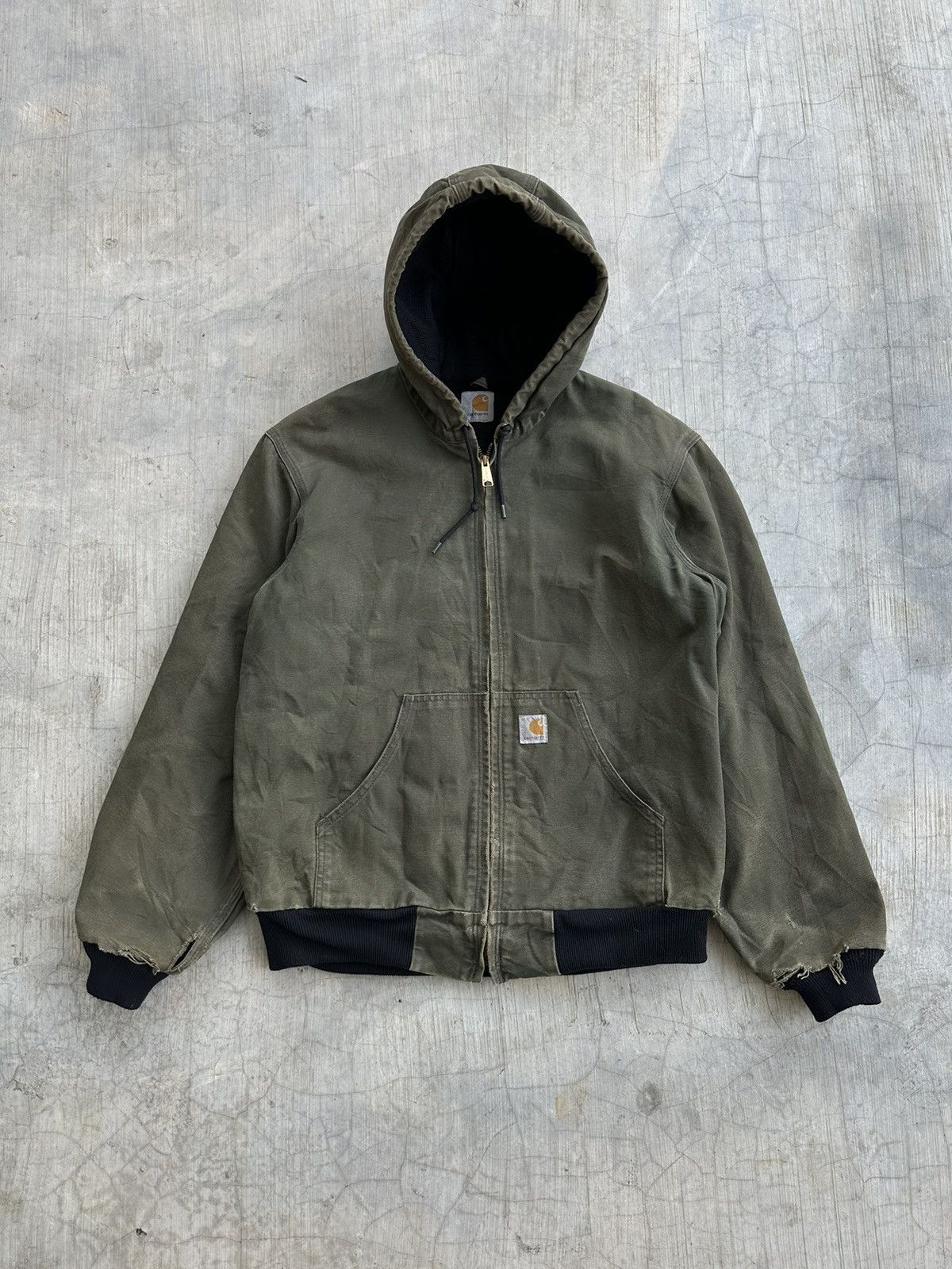 Crazy Vintage Carhartt Hoodie Jacket Faded Green Distressed