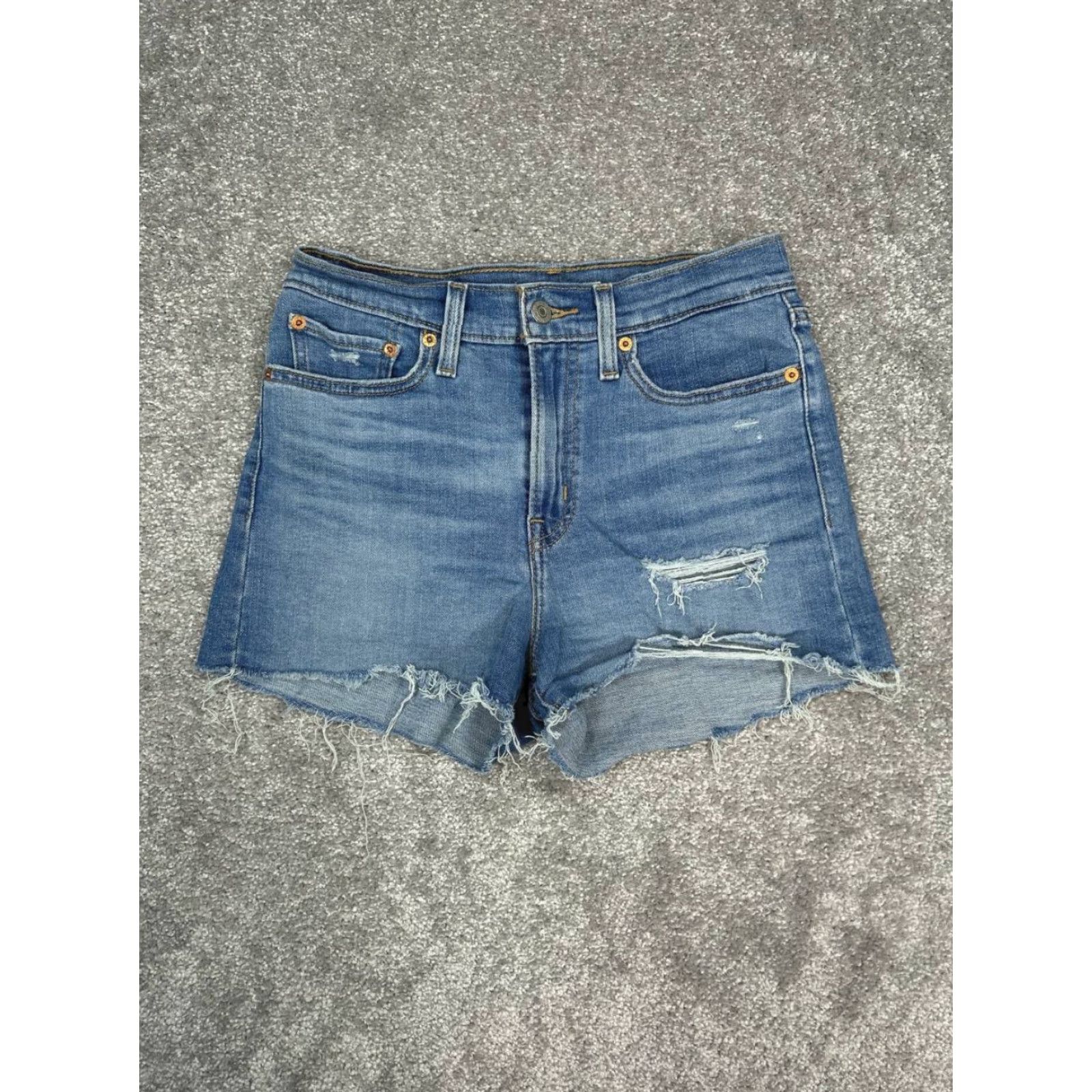Levi's VINTAGE Levis High Rise Shorts Womens 27 Blue Cut Off Denim Distressed Cotton Stretch Size 27" / US 4 / IT 40 - 2 Thumbnail