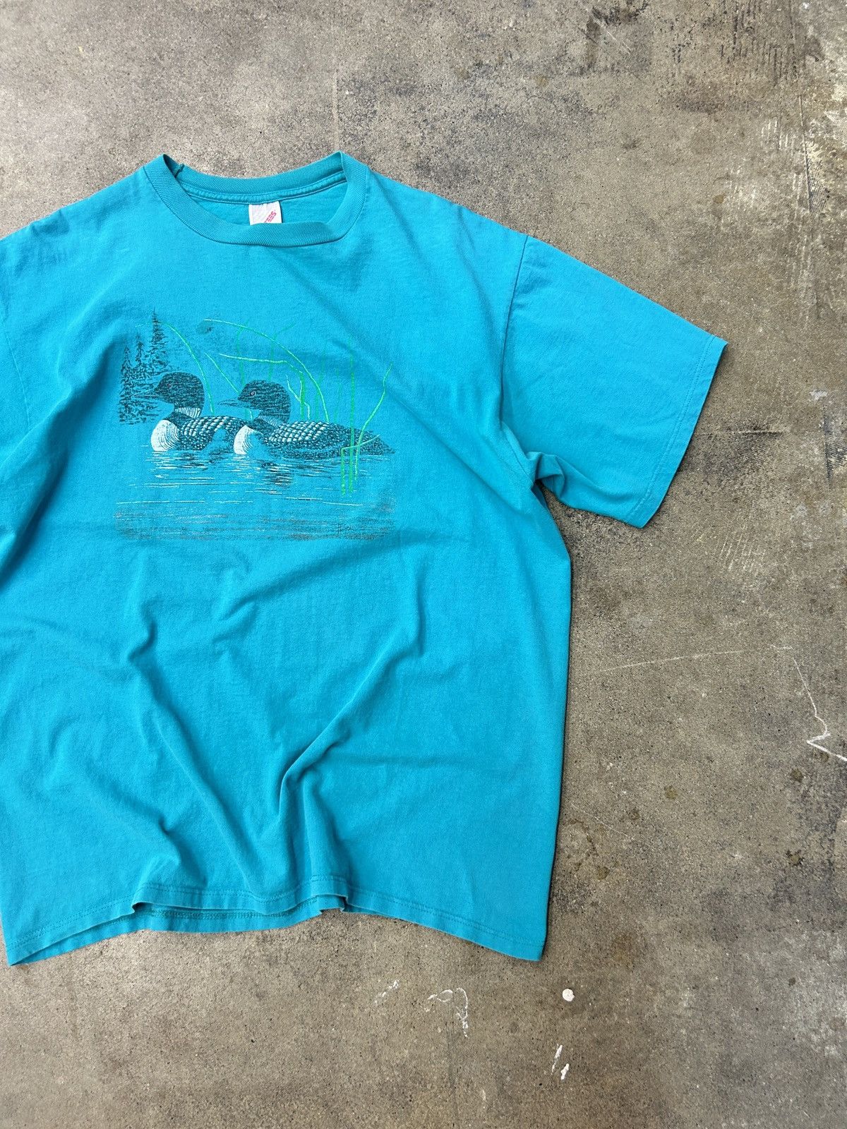 Vintage 90s Vintage Nature Tee Loons Swimming Shirt Teal XL Size US XL / EU 56 / 4 - 2 Thumbnail