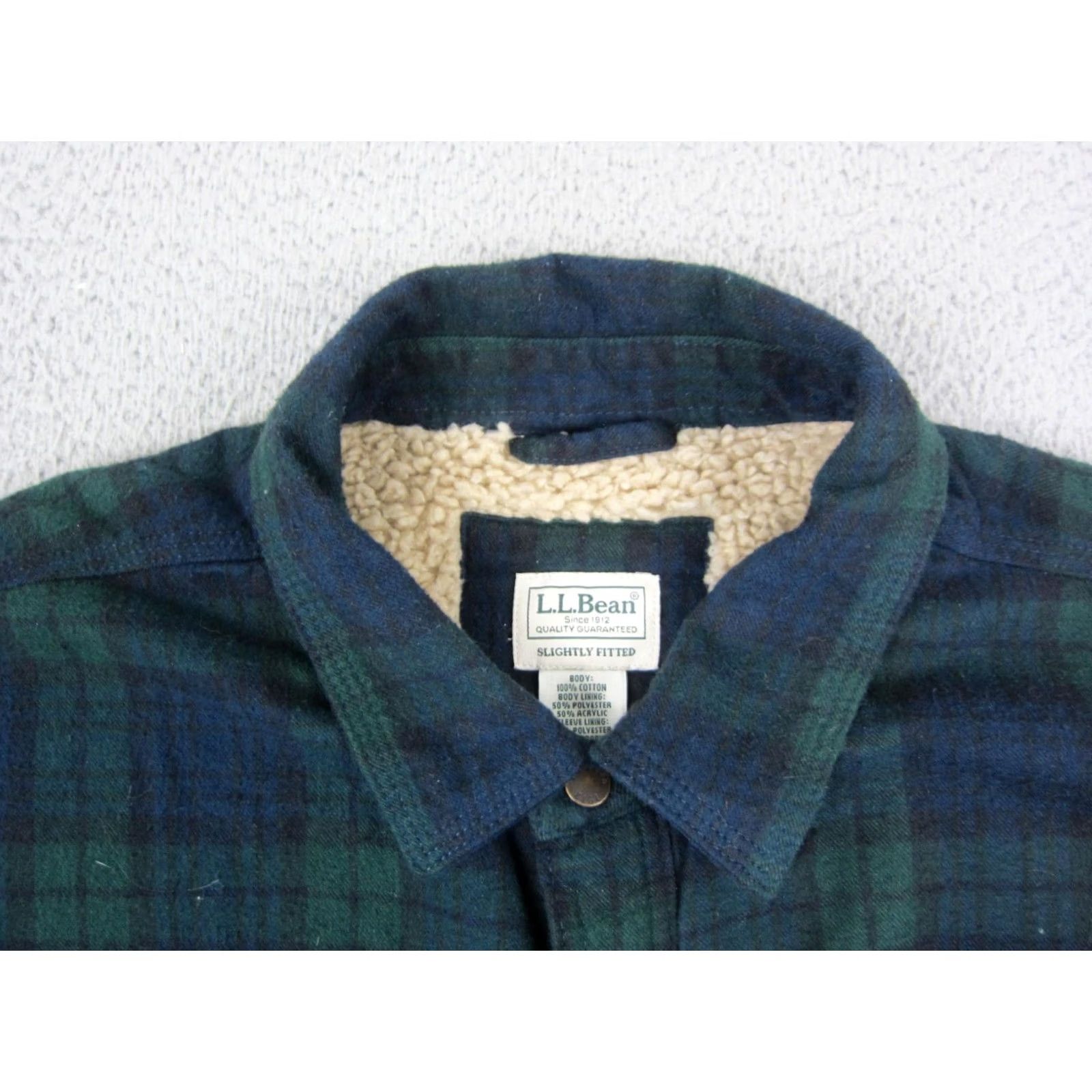 Vintage LL Bean Shirt Shacket XLT Green Plaid Flannel Sherpa Lined Button-Up Shirt Mens Big & Tall Casual Workwear 80s 90s Outdoor Size US XL / EU 56 / 4 - 3 Thumbnail