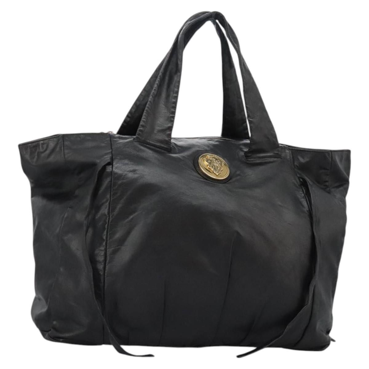 Gucci Tote Bag Leather Black Gold 197022 Auth 118270, Women's