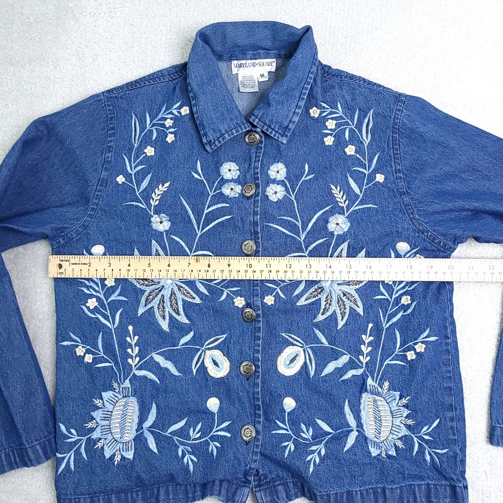 Denime Vtg Maryland Square Denim Jacket Women's Medium Embroidered Floral Button Jean Size 32" / US 10 / IT 46 - 4 Thumbnail