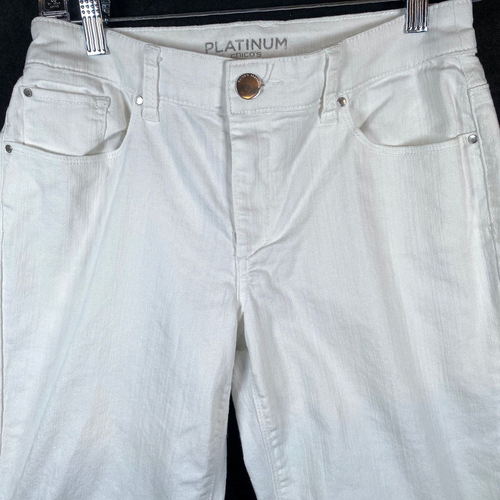Vintage Chicos Womens Jeans White Platinum Denim Ankle Cropped Straight Stretch 00 Size 24" / US 00 / IT 34 - 2 Thumbnail