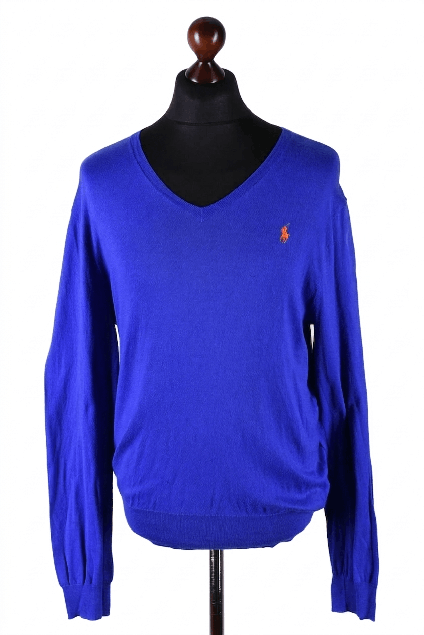 Polo Ralph Lauren Polo Ralph Lauren V-Neck Sweater Slim Fit Blue Orange Pony Size US L / EU 52-54 / 3 - 1 Thumbnail