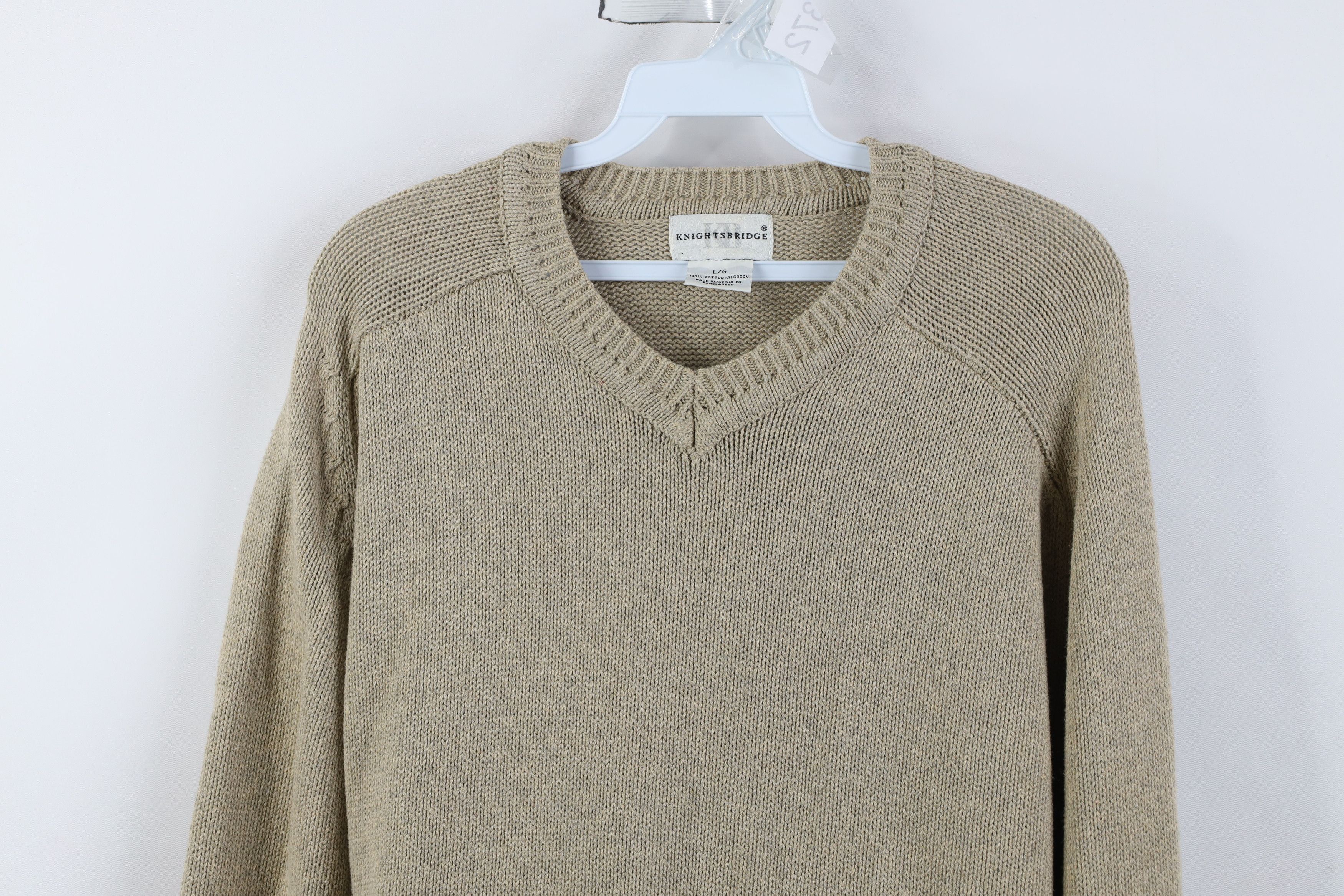 Vintage Vintage 90s Streetwear Cotton Ribbed Knit V-Neck Sweater Tan Size US L / EU 52-54 / 3 - 2 Thumbnail