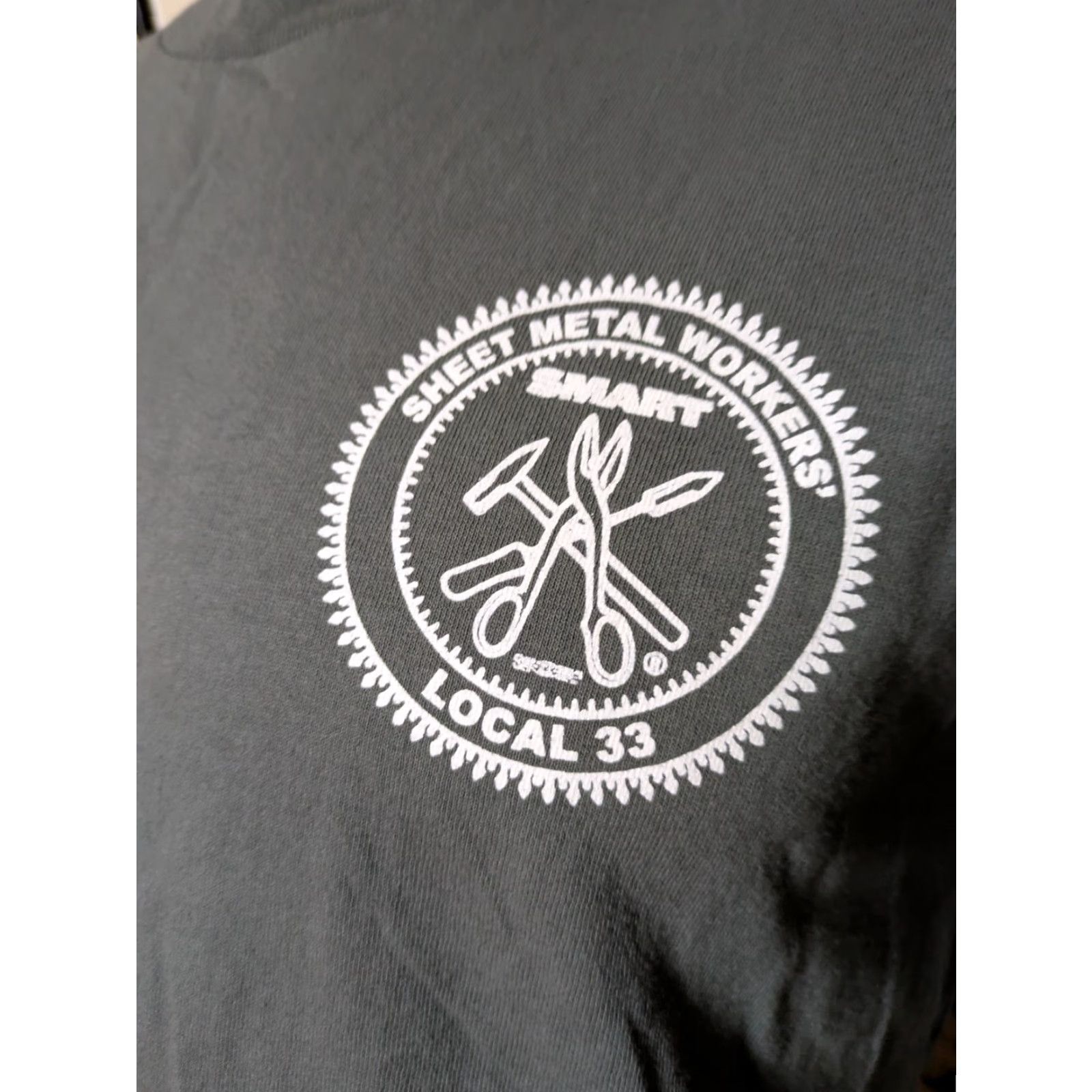 Vintage SMART Sheet Metal Workers Union Local 33 Toledo OH T Shirt Large Bayside Cotton Gray Crew Neck Short Sleeve Men Graphic Tee Size US L / EU 52-54 / 3 - 2 Thumbnail