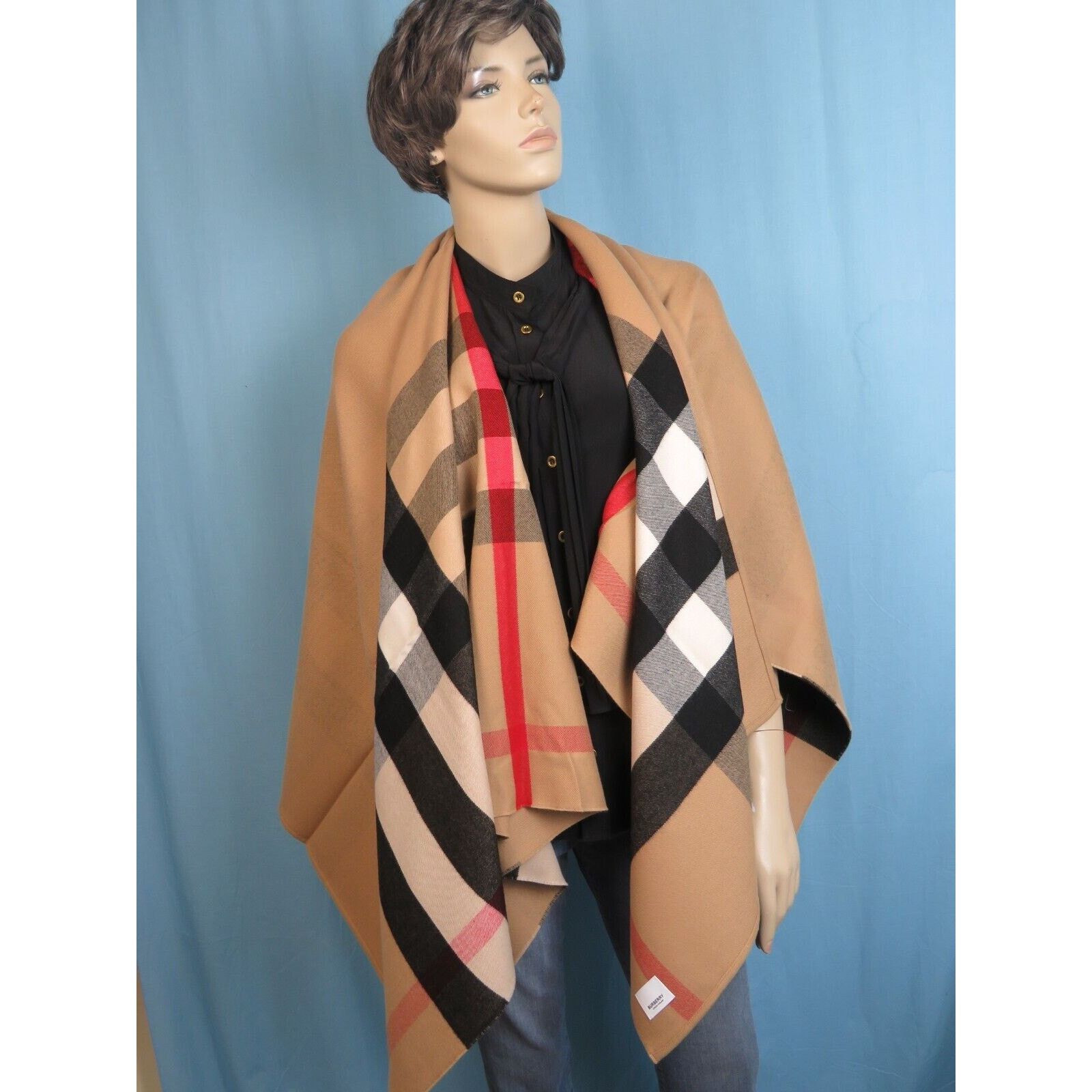 Burberry BURBERRY CHARLOTTE CAMEL WOOL CHECK REVERSIBLE PONCHO ITALY Size ONE SIZE - 9 Thumbnail
