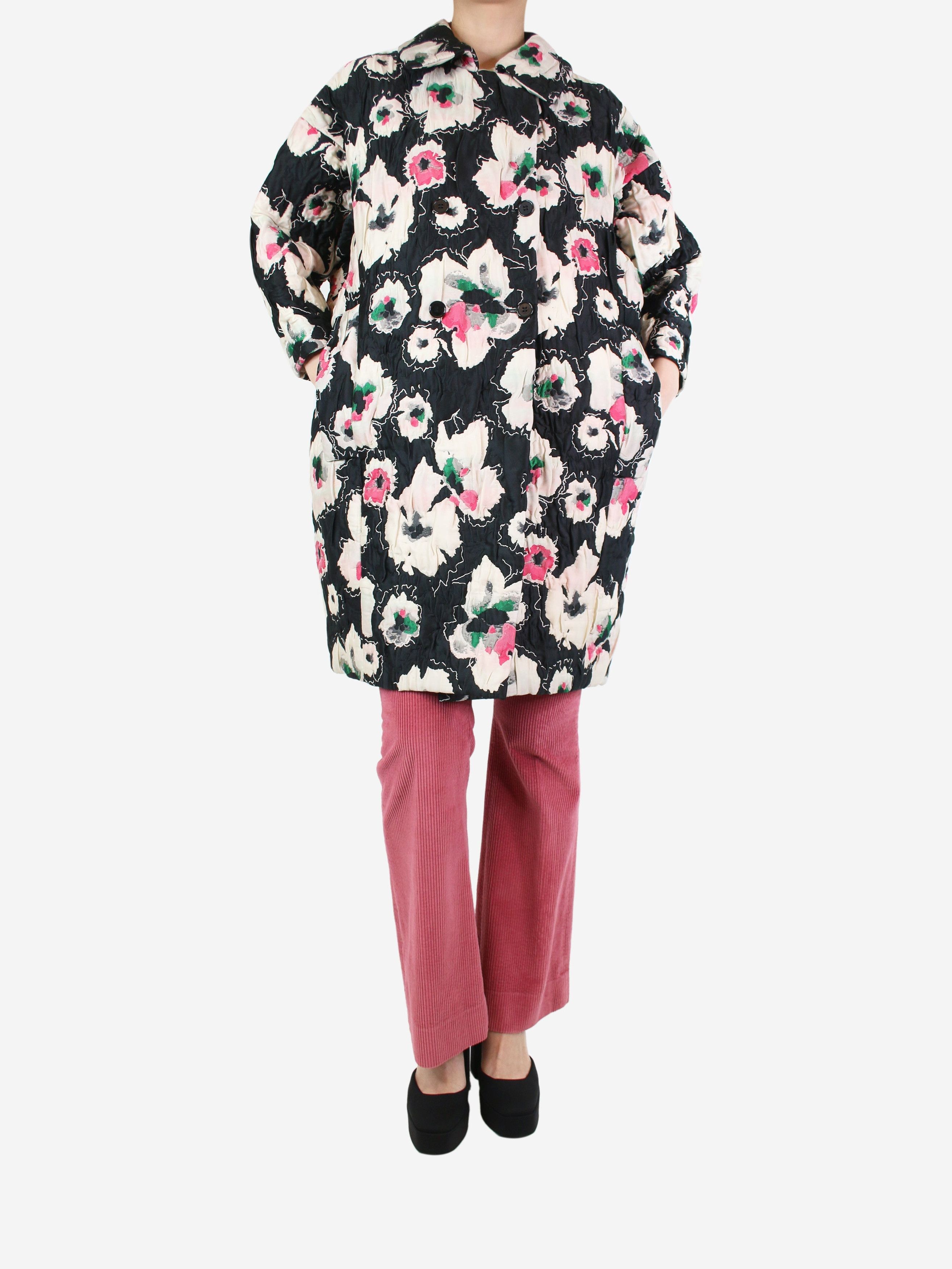 Image of Marni Black Floral Quilted Coat - Size Uk 8, Women's