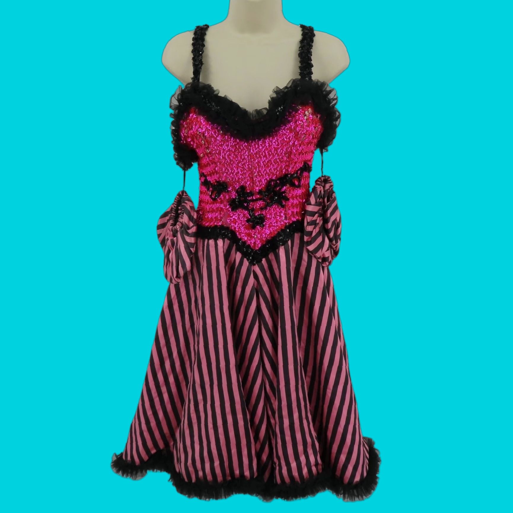 Women Sequin Dress Can Can Moulin Rouge Dancer Pink Black Small Sequin Costume Dress Party