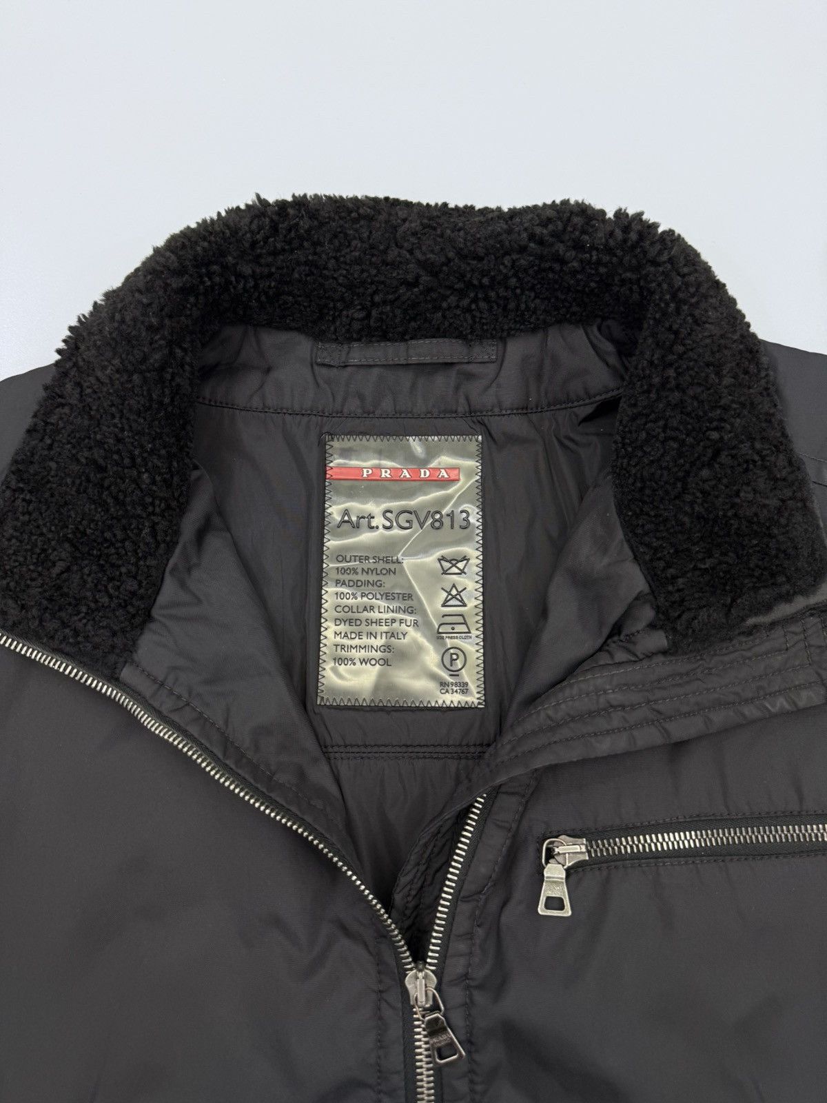 Prada 🔥Archived🔥90s PRADA Padded Dyed Sheep Fur Black Nylon Bomber Size US M / EU 48-50 / 2 - 4 Thumbnail