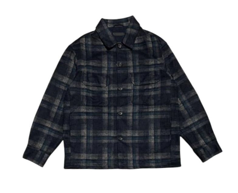 Japanese Brand Vintage Uniqlo Shadow Plaid Wool Flannel Shirt Jacket Size US L / EU 52-54 / 3 - 1 Thumbnail