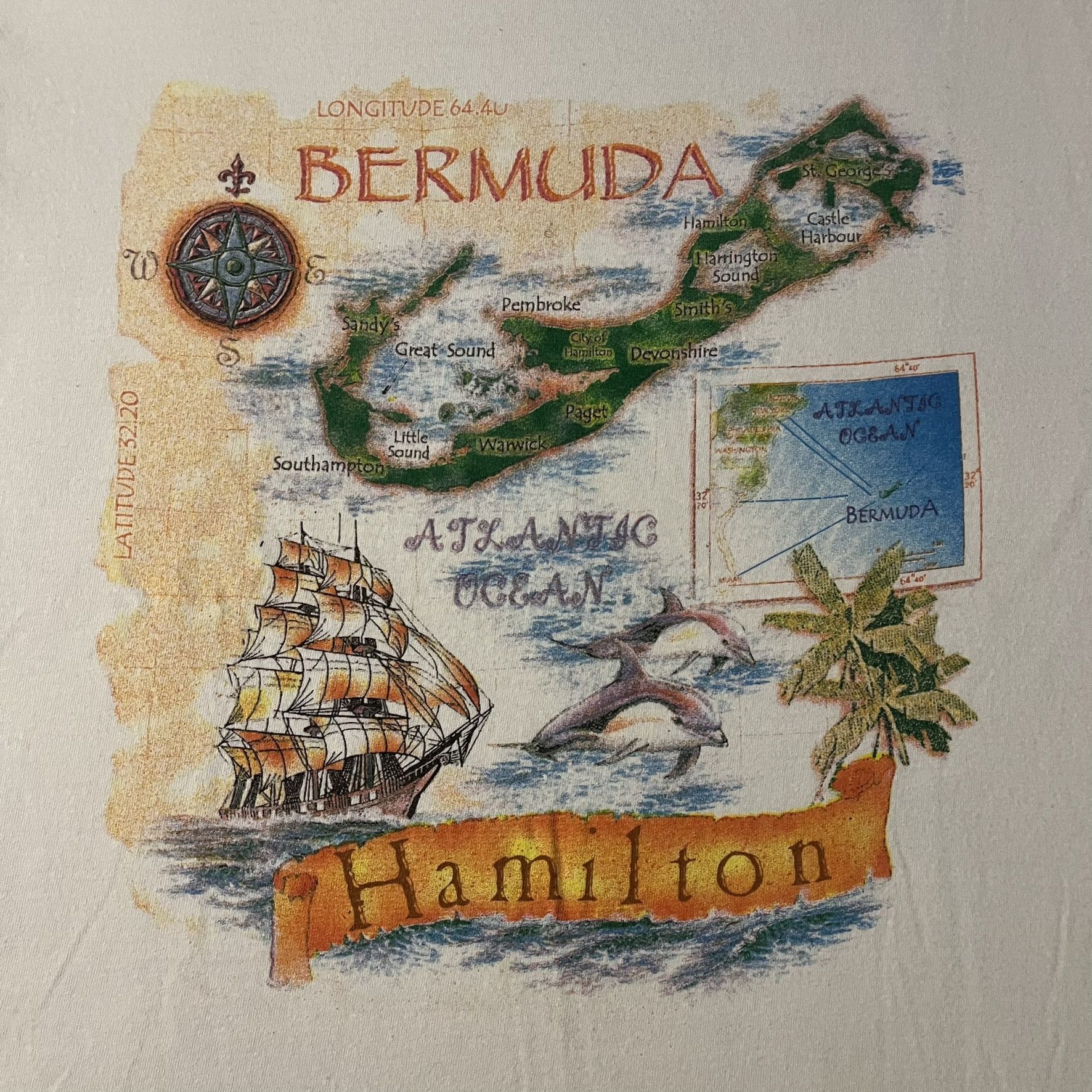 Gildan × Vintage VTG 90s Hamilton Bermuda Map Travel Destination Graphic Tee Size US L / EU 52-54 / 3 - 3 Thumbnail
