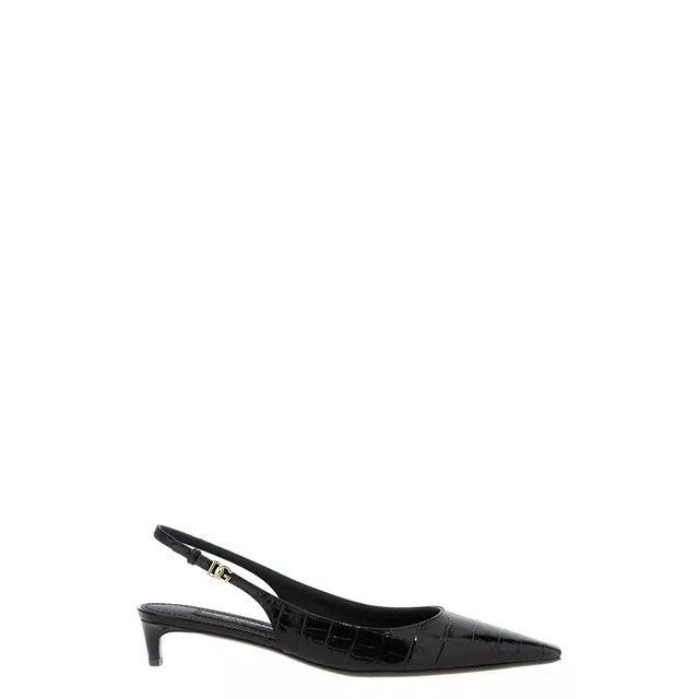 DOLCE&GABBANA Mun Embossed Black Leather 30mm Slingback New/