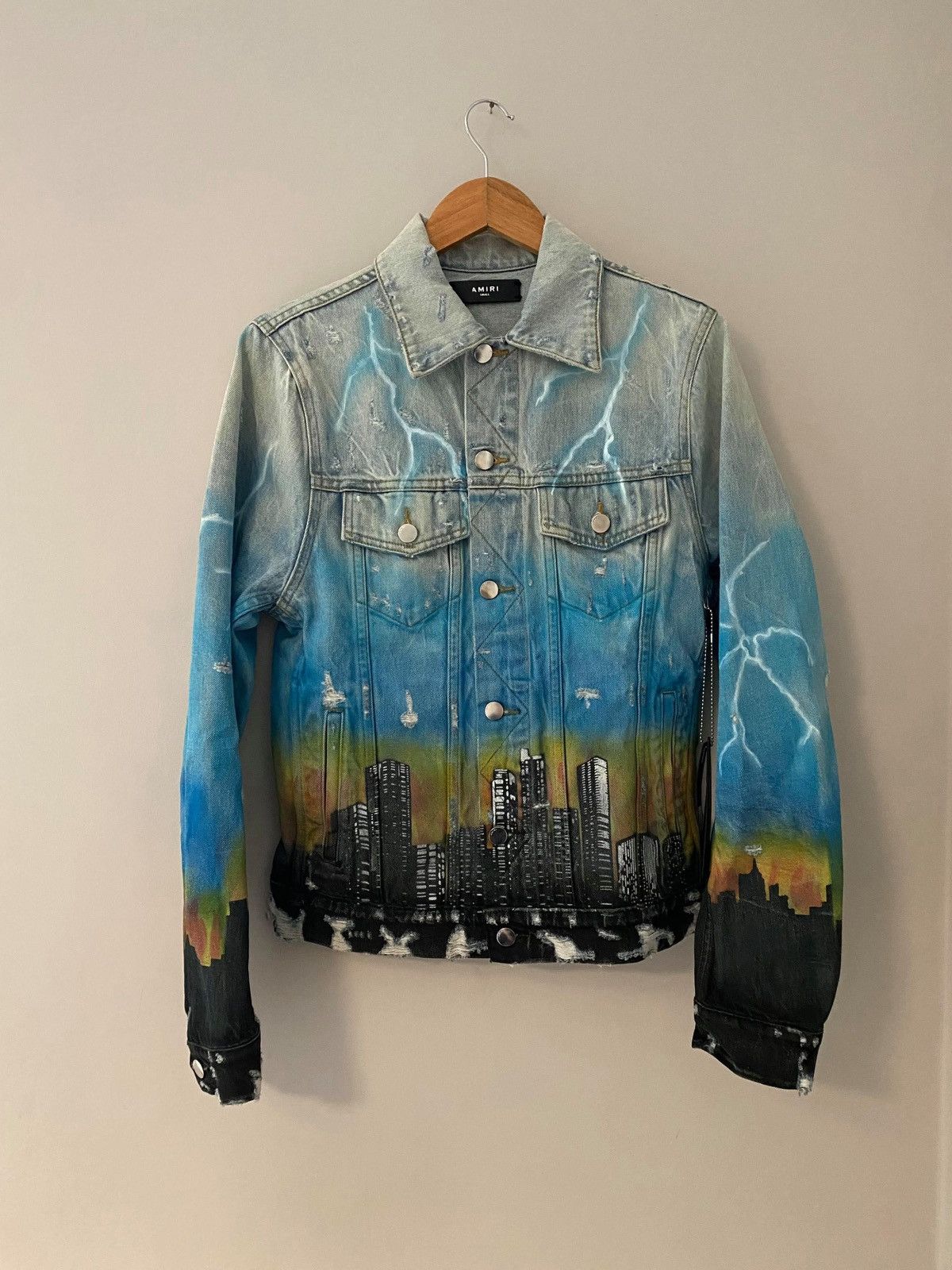 Amiri Amiri Distressed Denim Bomber Jacket Dragons Size US M / EU 48-50 / 2 - 2 Thumbnail