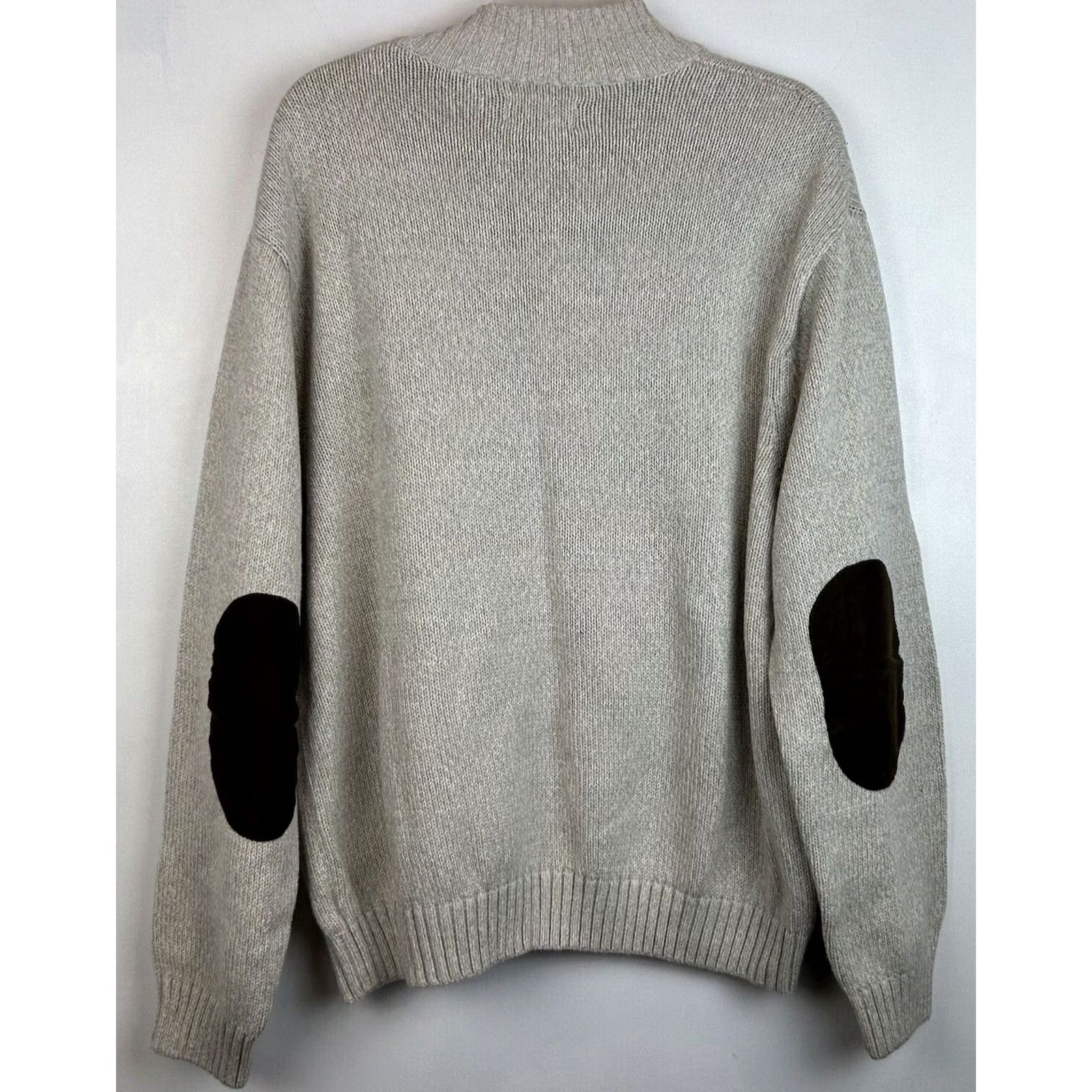 Chaps Chaps Sweater Mens XXL Quarter Button Mock Neck Elbow Patch Beige Cotton Read Size US XXL / EU 58 / 5 - 2 Thumbnail