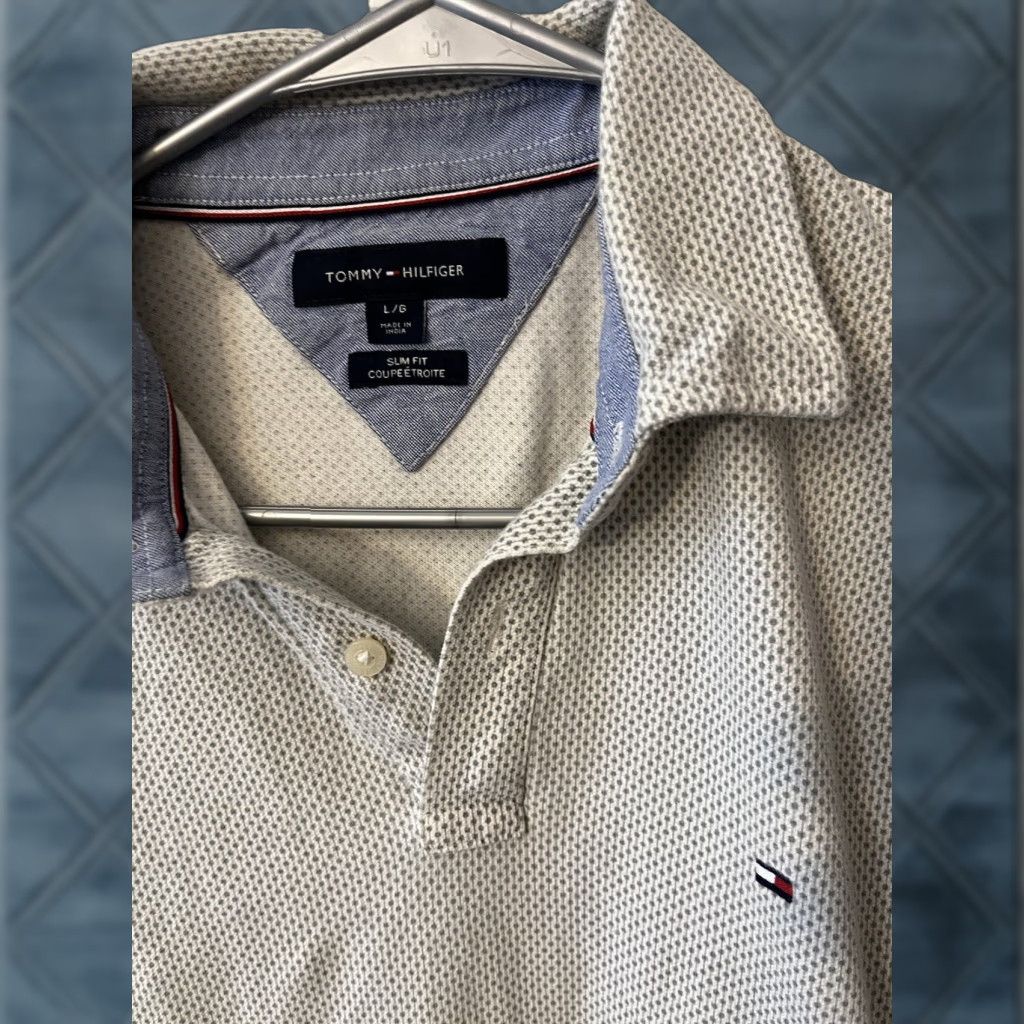 Tommy Hilfiger Tommy Hilfiger Polo Shirt Short Sleeve Mens Large Gray Geometric Slim Fit Size US L / EU 52-54 / 3 - 1 Thumbnail
