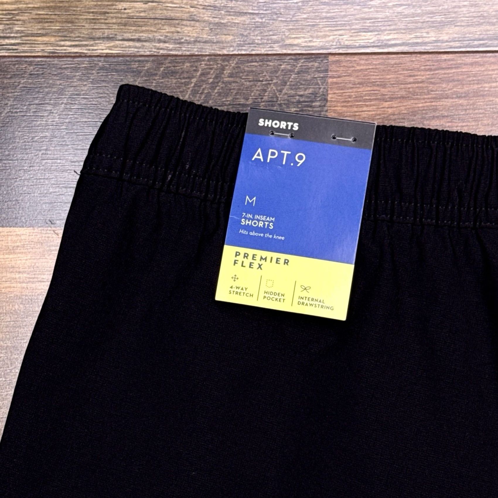 Apt. 9 Apartment 9 Mens Premium Flex Shorts Medium Black Stretch Nylon Spandex Zip Pocket Logo Athletic Casual Summer Spring Fall Size US 31 - 2 Thumbnail