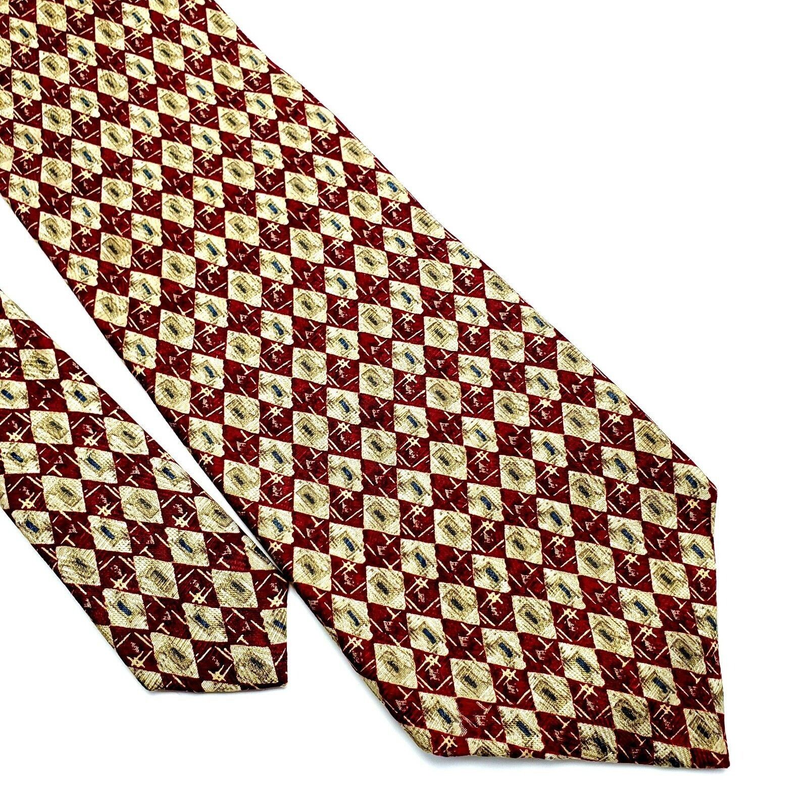 Designer Ferrrell Reed Silk Tie Red Yellow Geometric Print Wide Size ONE SIZE - 1 Thumbnail