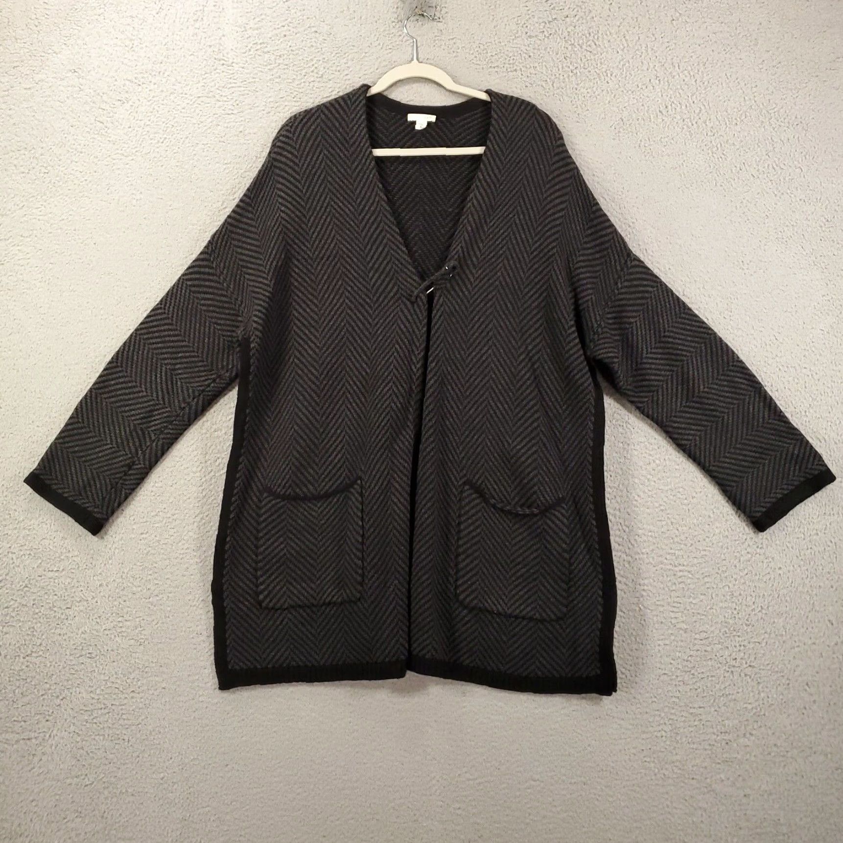 J. Jill J. Jill Cardigan Women Medium Gray Herringbone Knit Sweater with Pockets - Classic Modern Womens Size M / US 6-8 / IT 42-44 - 2 Thumbnail