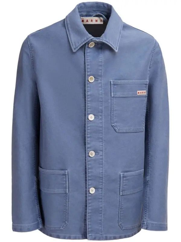 Marni o1w1db11125 Logo-Applique Cotton Shirt Jacket in Blue Size US XL / EU 56 / 4 - 1 Thumbnail