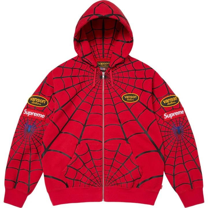 Supreme × Vanson Leathers Supreme Spiderman Zip Up Sweatshirt Red Size L Size US L / EU 52-54 / 3 - 1 Thumbnail
