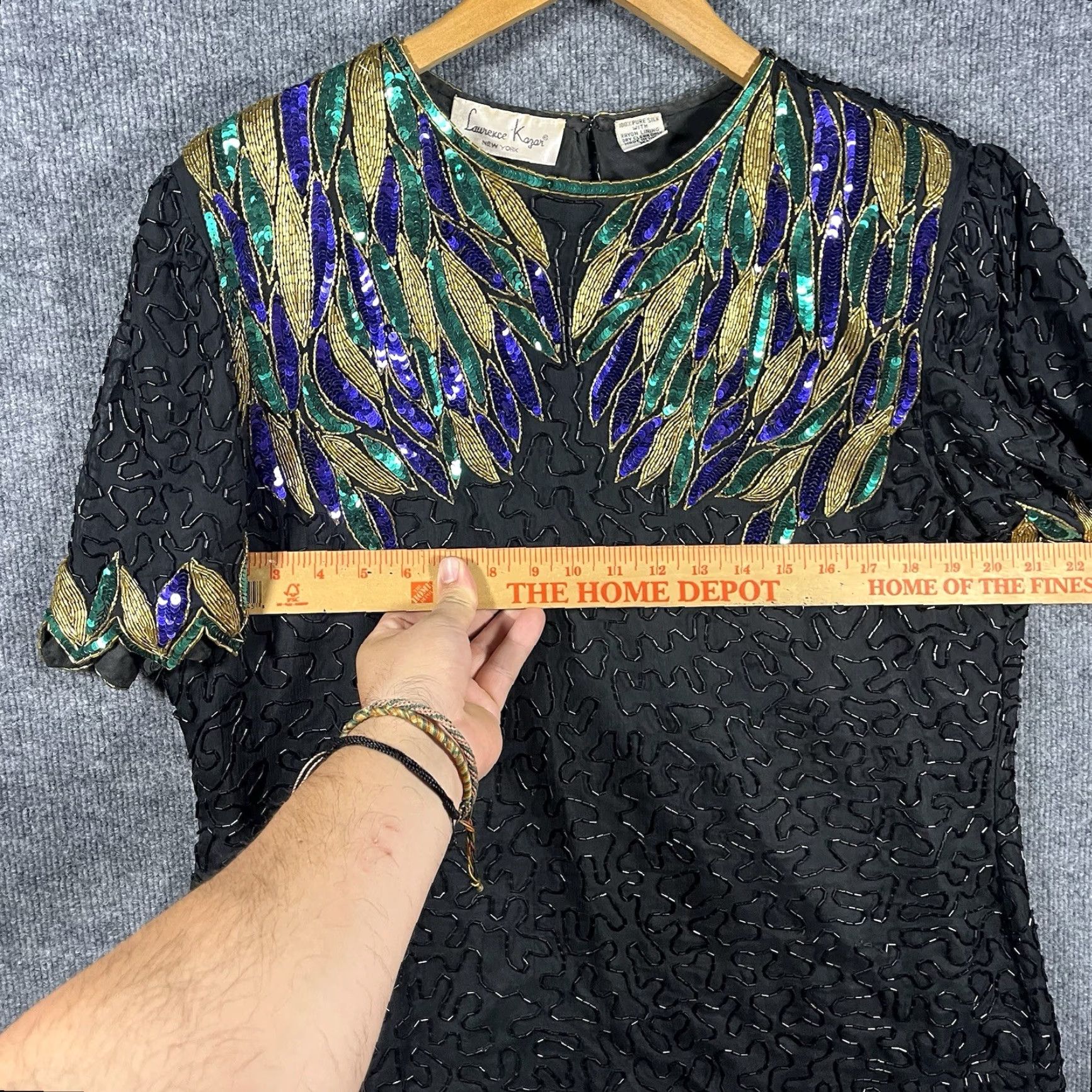 Vintage VINTAGE Laurence Kazar Beads & Sequins Silk Top Shirt XL Multi 1980s Eveningwear Womens Size XL / US 12-14 / IT 48-50 - 6 Thumbnail