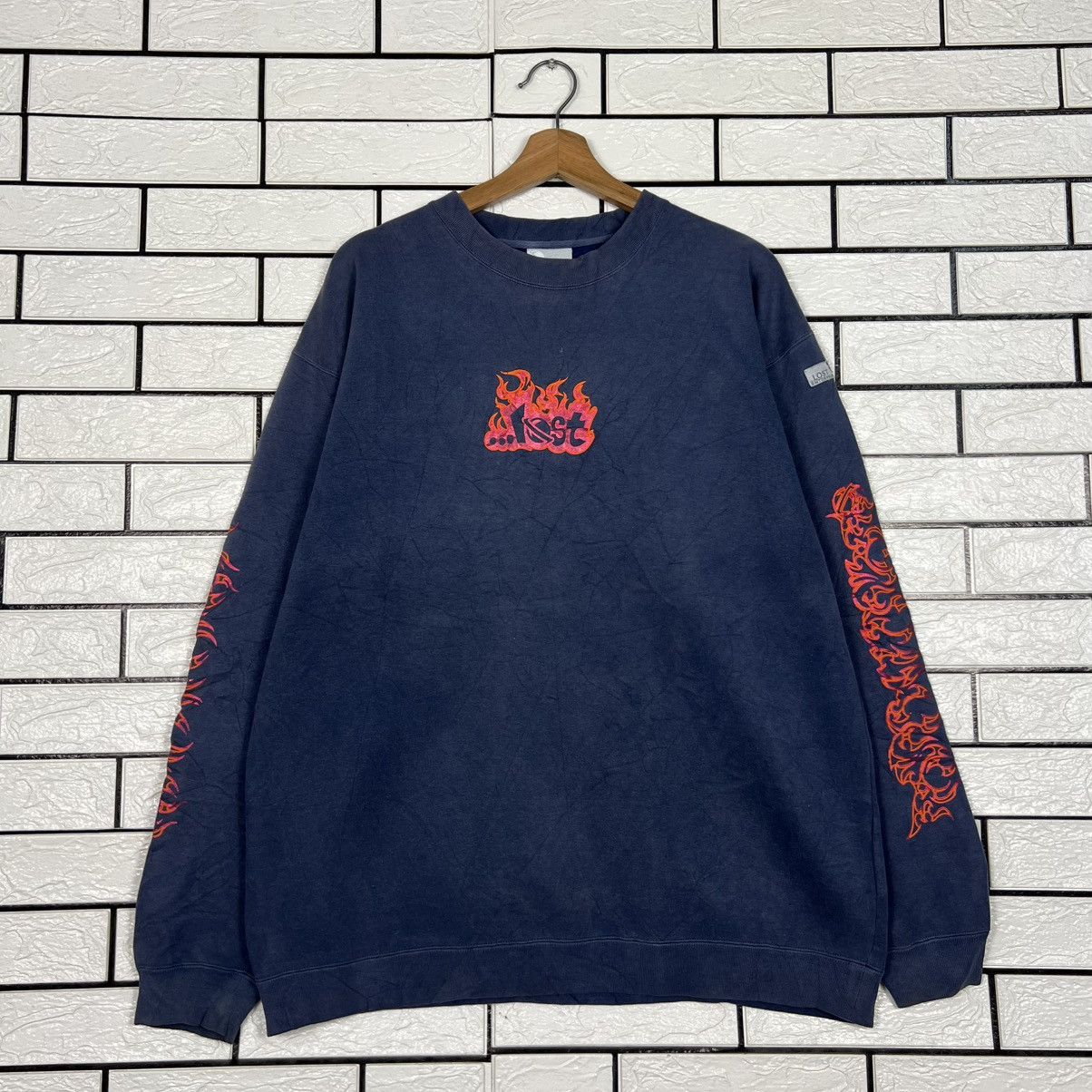Lost Enterprises LOST FLEECE Fire Big Logo Crewneck Sweatshirt #4201-C192 Size US M / EU 48-50 / 2 - 1 Thumbnail