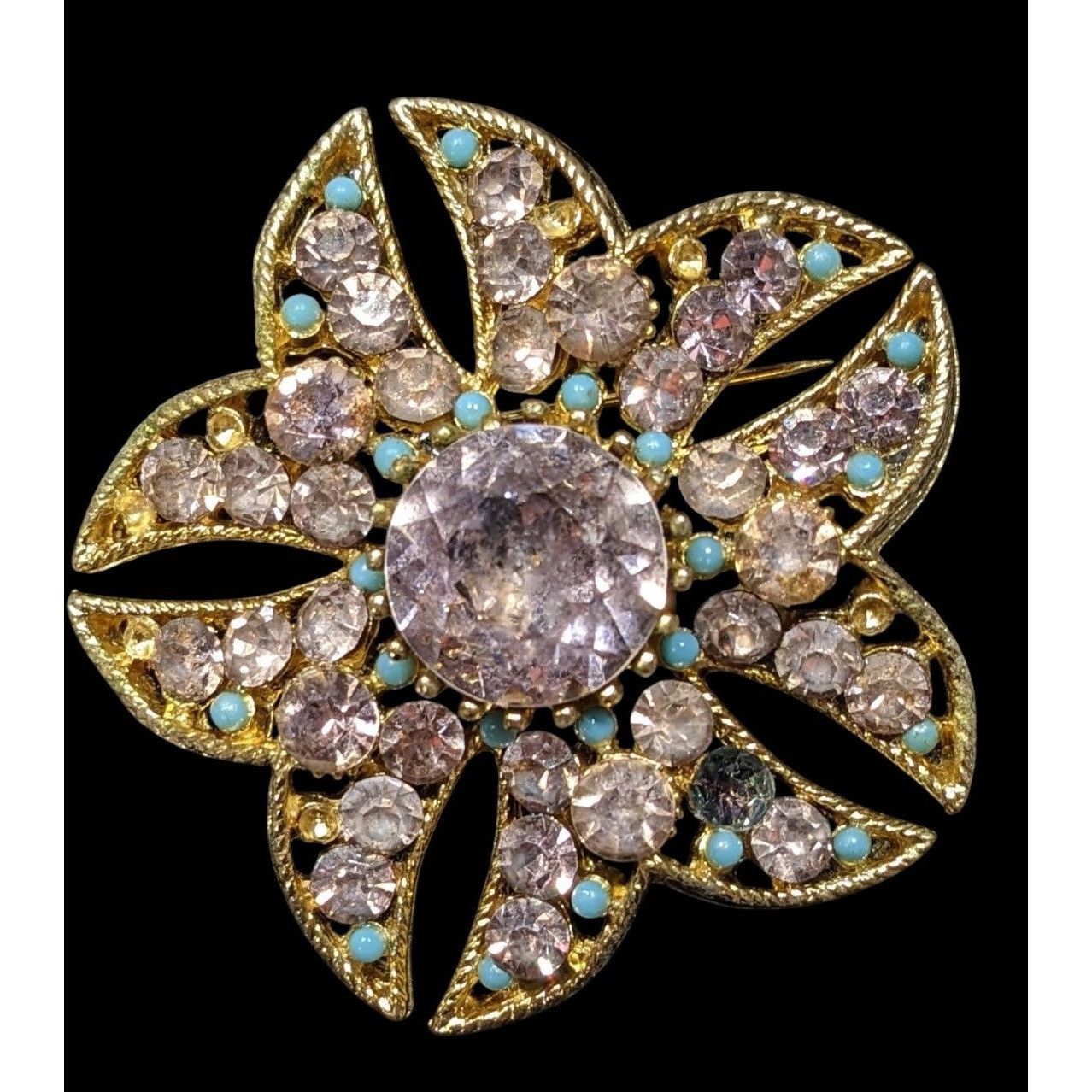 Other Vintage BSK Blue And Pink Floral Rhinestone Brooch Size ONE SIZE - 1 Thumbnail