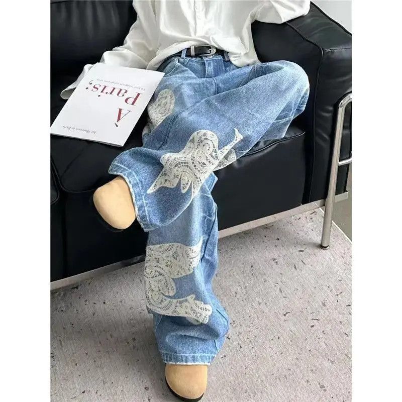 Japanese Brand Retro loose straight leg lace printed jeans Size US 32 / EU 48 - 4 Thumbnail
