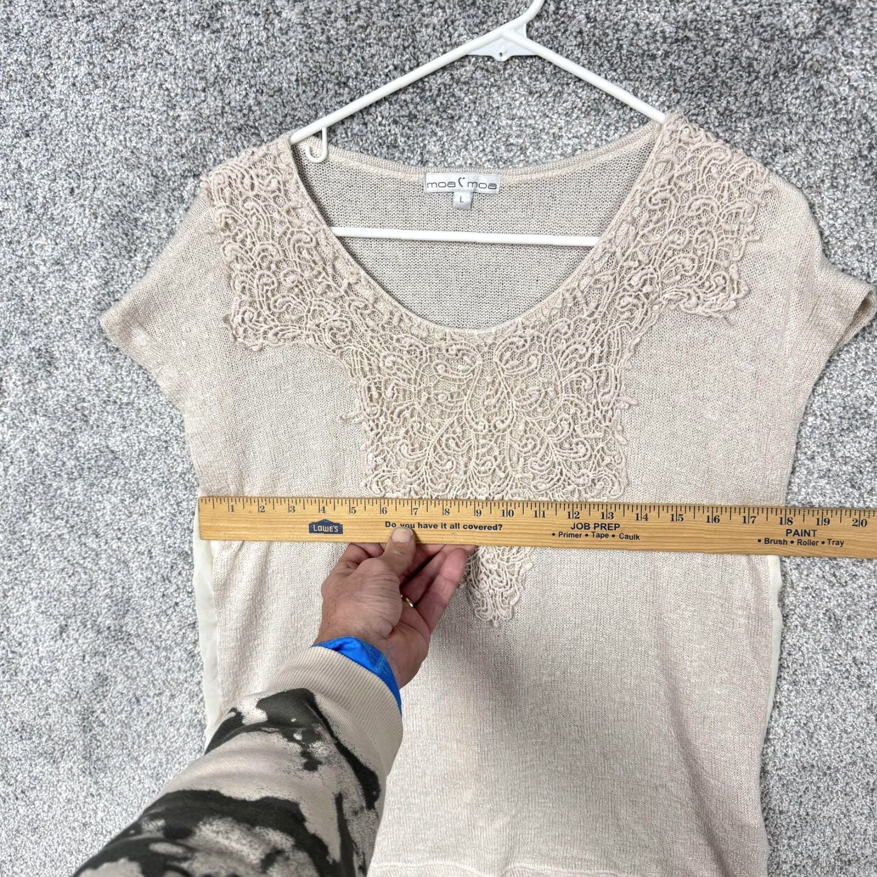 Vintage Moa Moa Blouse Shirt Womens Large Beige Crochet Cap Sleeve Scoop Neck Knit Lightweight Sheer Relaxed Vintage No Size L / US 10 / IT 46 - 3 Thumbnail