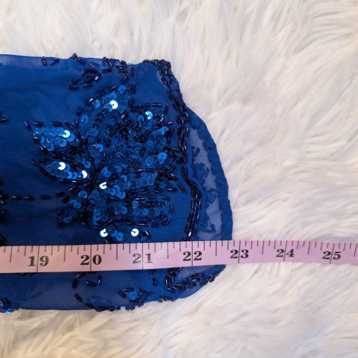 Vintage Vintage 80s Blue Sequin Beaded Silk Sheer Crop Top Floral Size S / US 4 / IT 40 - 6 Thumbnail