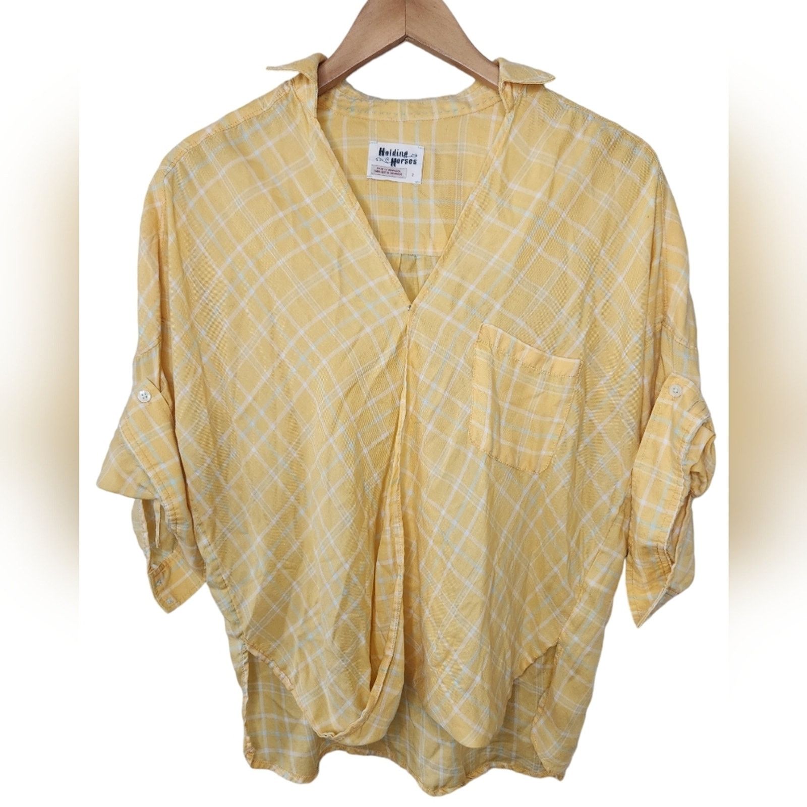 Anthropologie Holding Horses from Anthropologie Yellow Plaid tuck top 2 Size S / US 4 / IT 40 - 1 Thumbnail