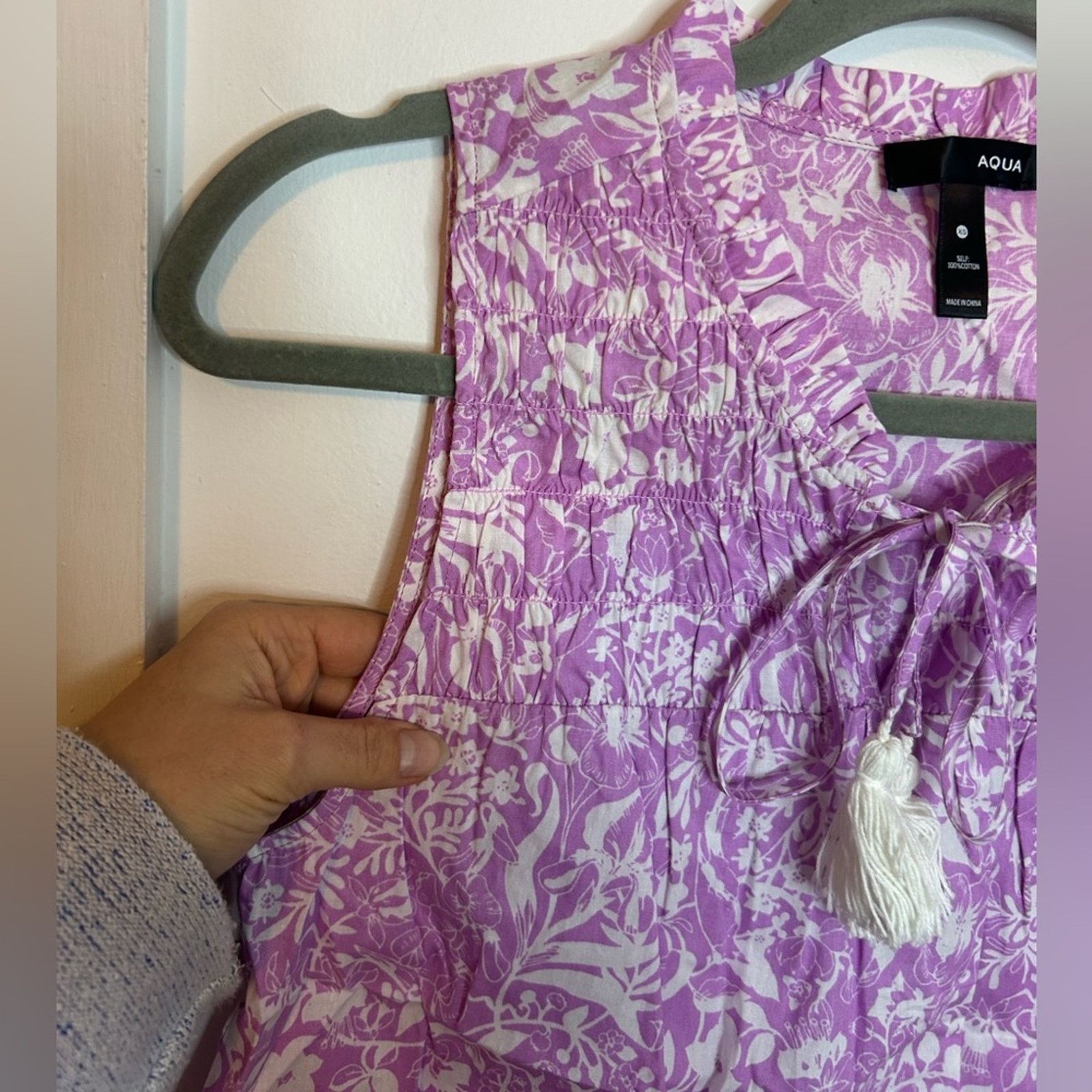 Other Nwt Aqua Lilac Purple Floral Smocked Tassel Sleeveless Top Size XS / US 0-2 / IT 36-38 - 4 Thumbnail