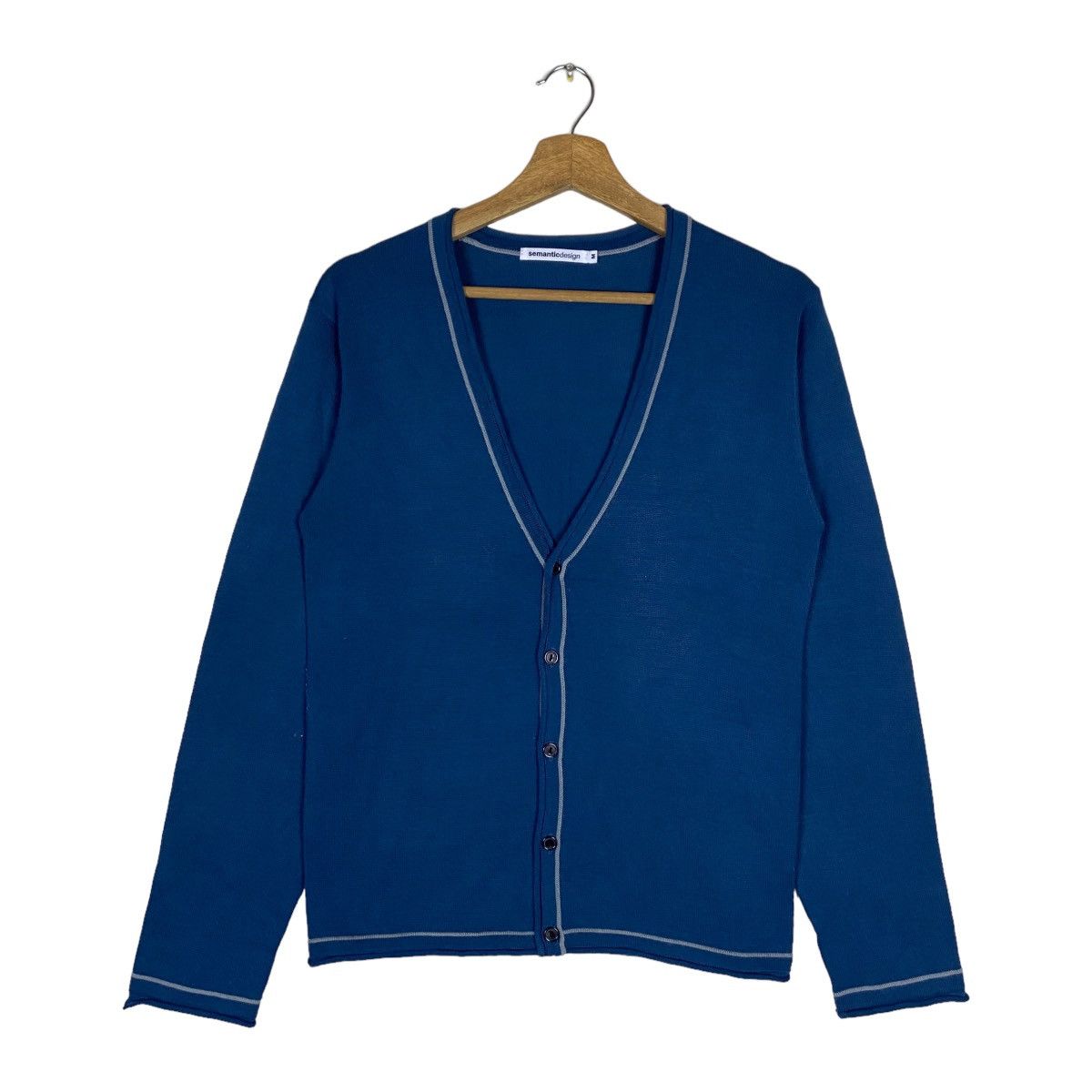 image of Vintage Semantic Design Button Up Womenswear Cardigan in Blue, Women's (Size Medium)