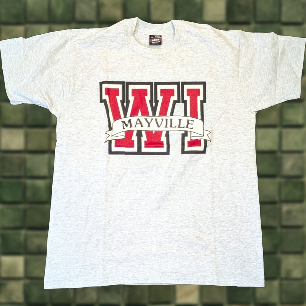 Fruit Of The Loom VINTAGE Fruit of the Loom T-Shirt Adult L Gray Souvenir Wisconsin Mayville USA Size US L / EU 52-54 / 3 - 1 Thumbnail