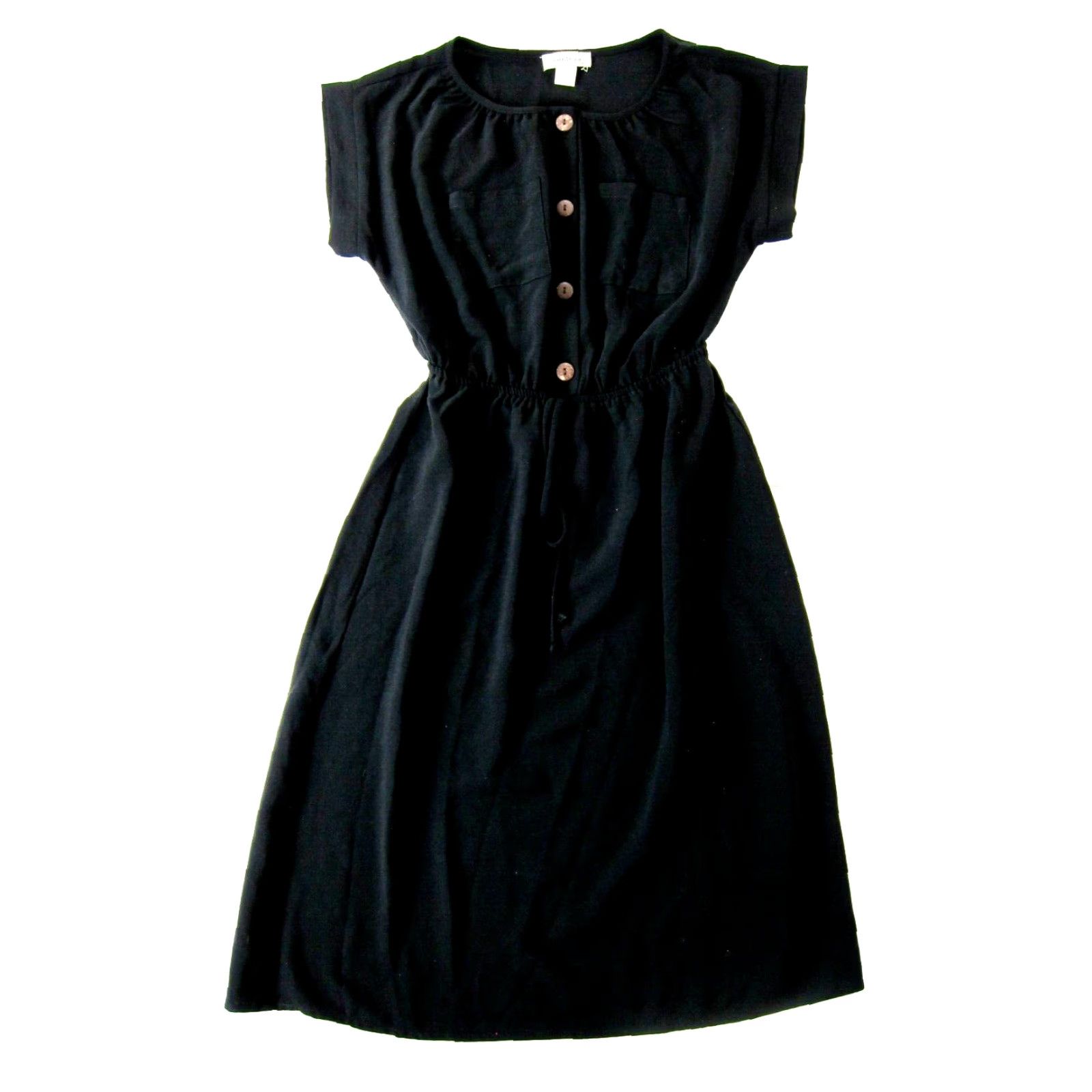Vintage Monteau Black Stretch High Neck Short Sleeve Modest Tunic Sheath Dress Small Size 28" / US 6 / IT 42 - 2 Thumbnail
