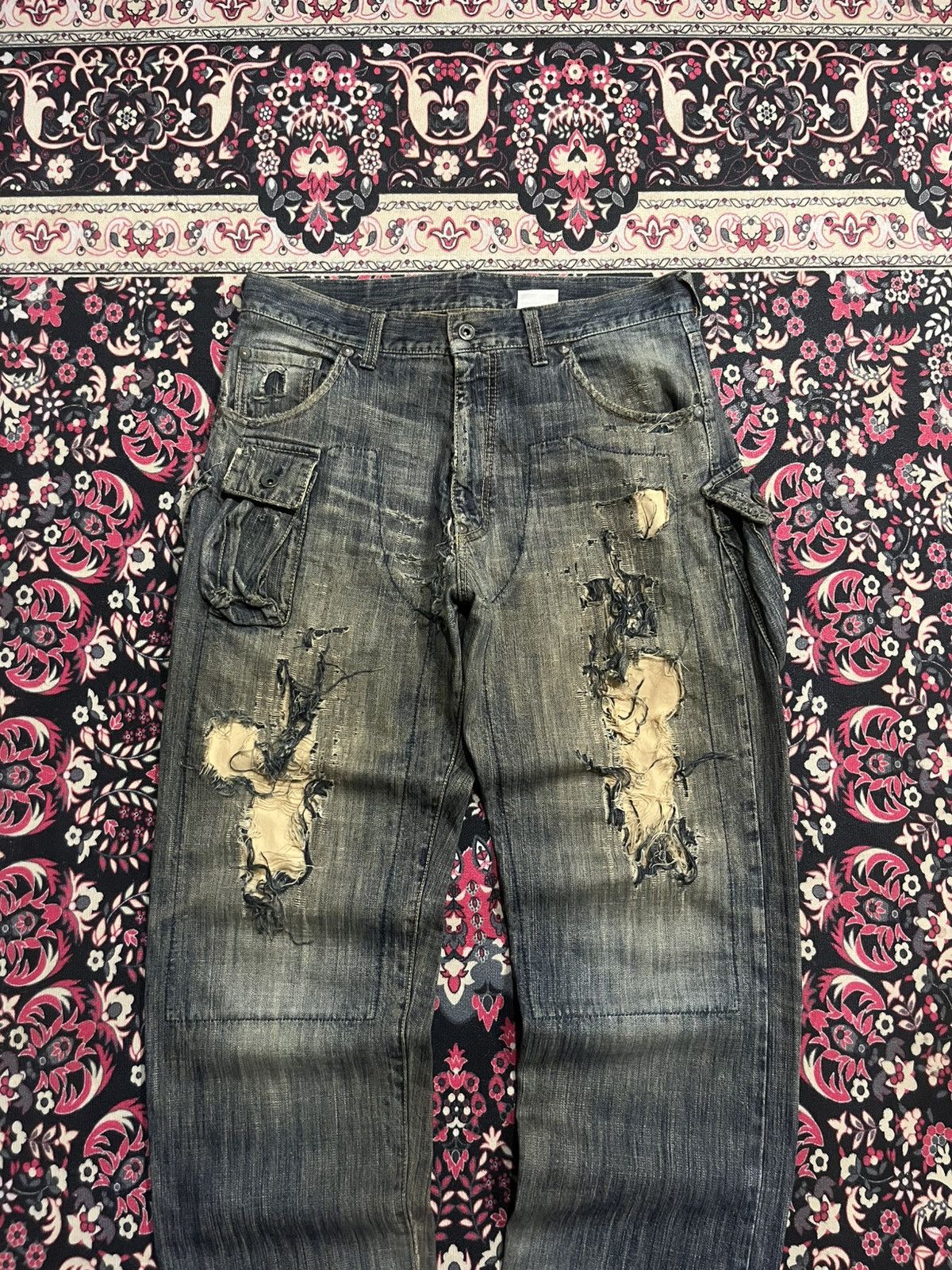 MasterPiece ⚡️Destroy⚡️Masterpiece Tactical Cargo Trashed Double Knee Jean Size US 33 - 4 Thumbnail