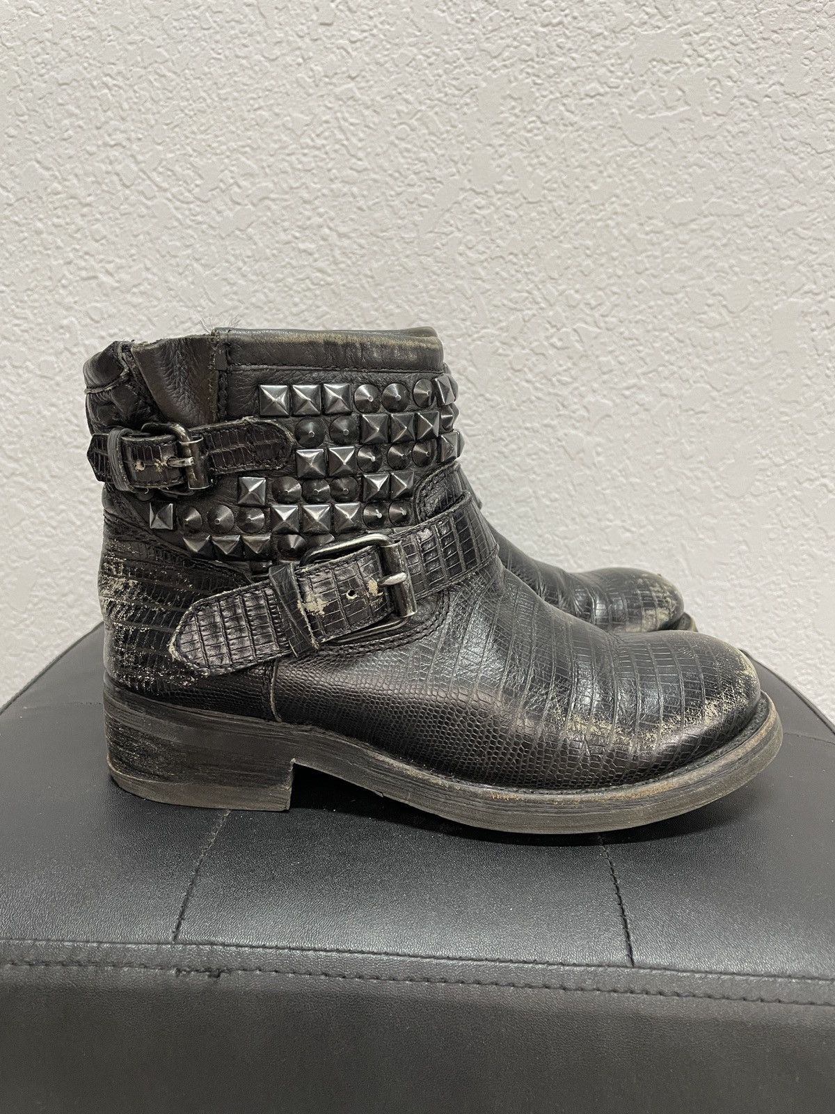 If Six Was Nine Vintage Italian AS 98 Rick Owens Style Leather Biker Boots Size US 7 / IT 37 - 5 Thumbnail