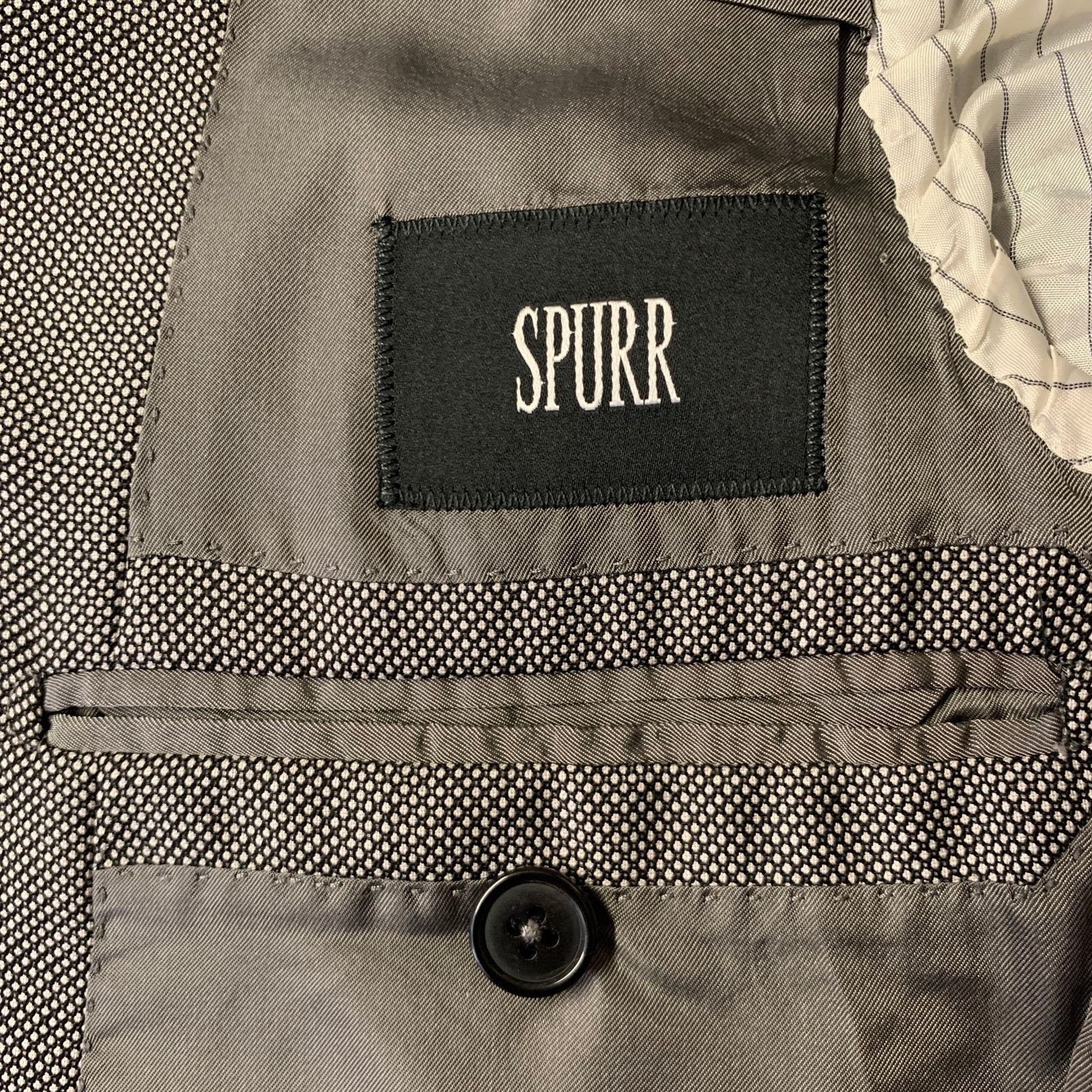 Simon Spurr SIMON SPURR 36R Grey Black Nailhead Wool Peak Lapel Suit Size 36R - 6 Thumbnail