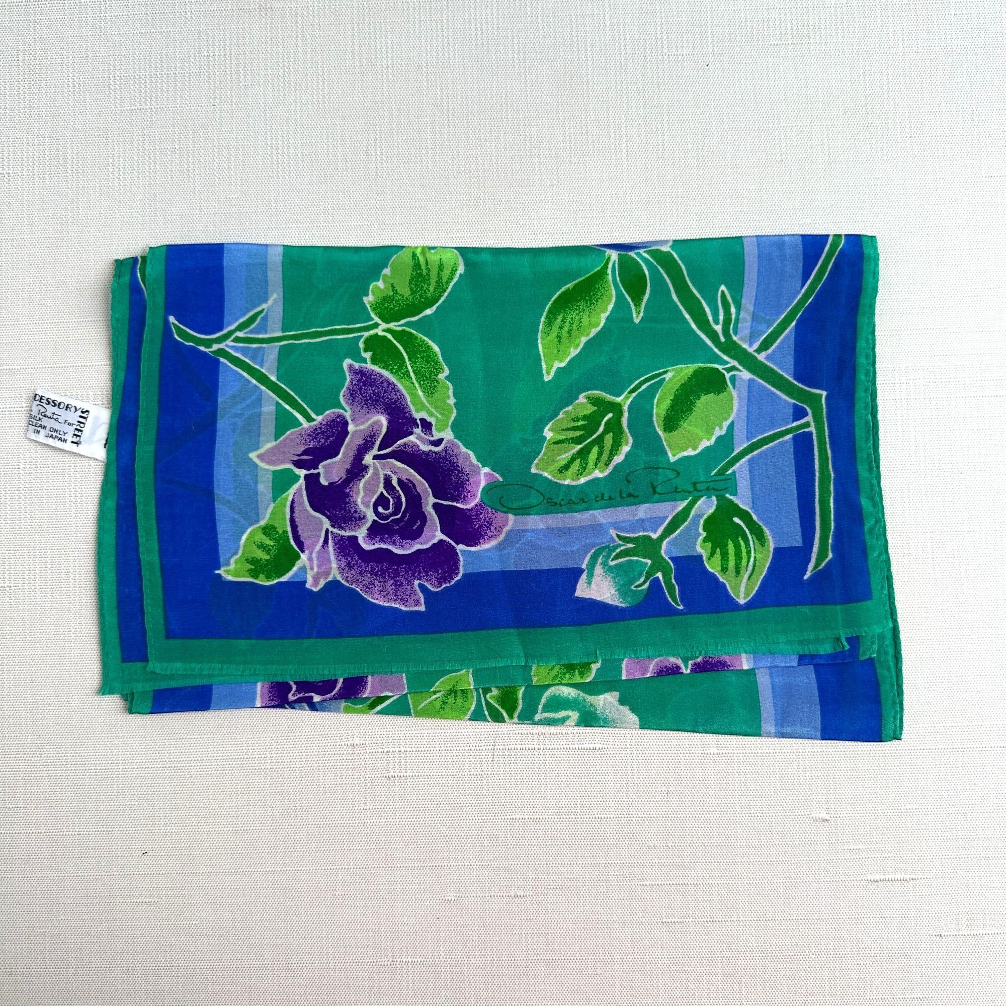 Oscar De La Renta Oscar de la Renta Green Blue Purple Silk Scarf 10x50 Size ONE SIZE - 1 Thumbnail