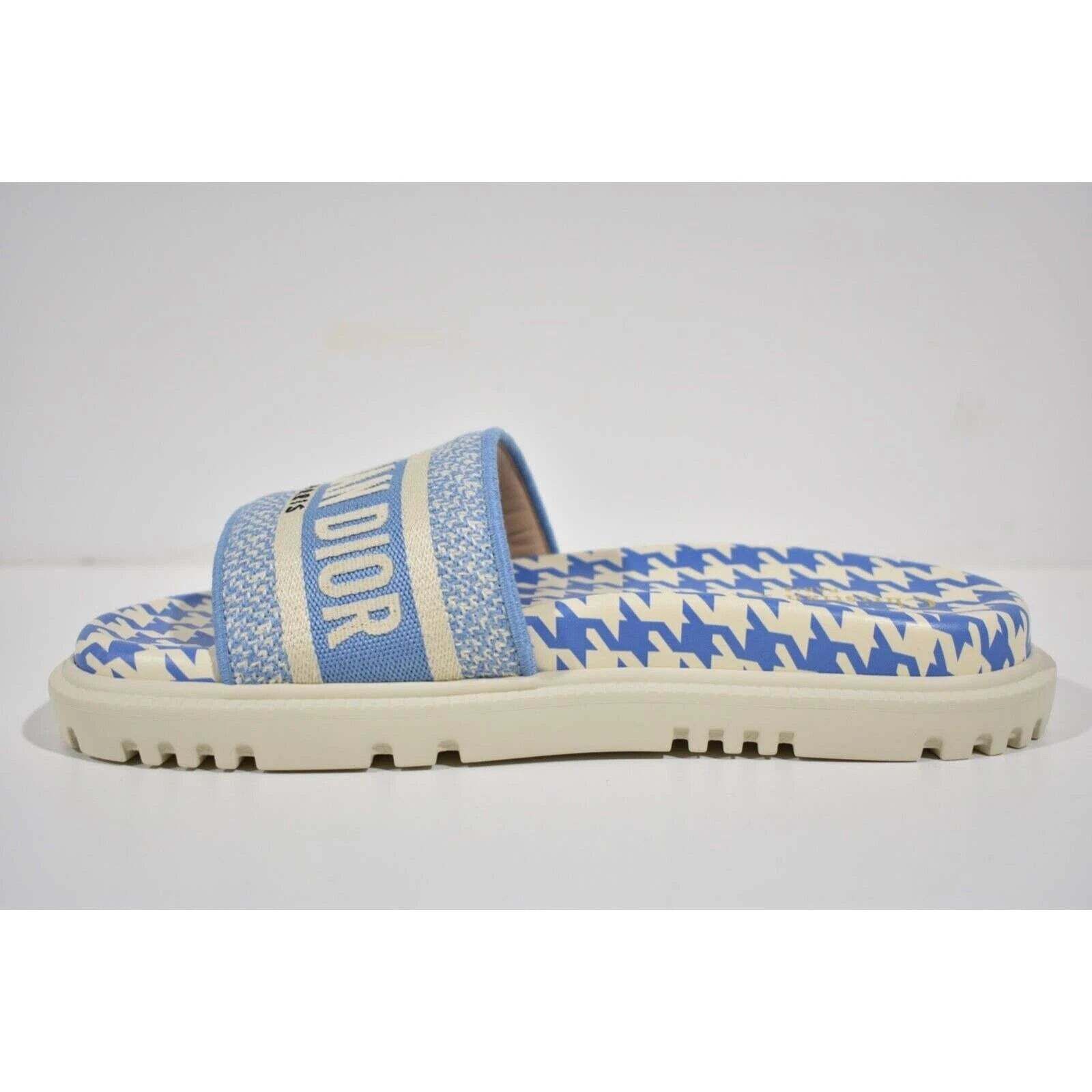 Dway White Logo Houndstooth Slide Mule Flat Flop Sandal 36