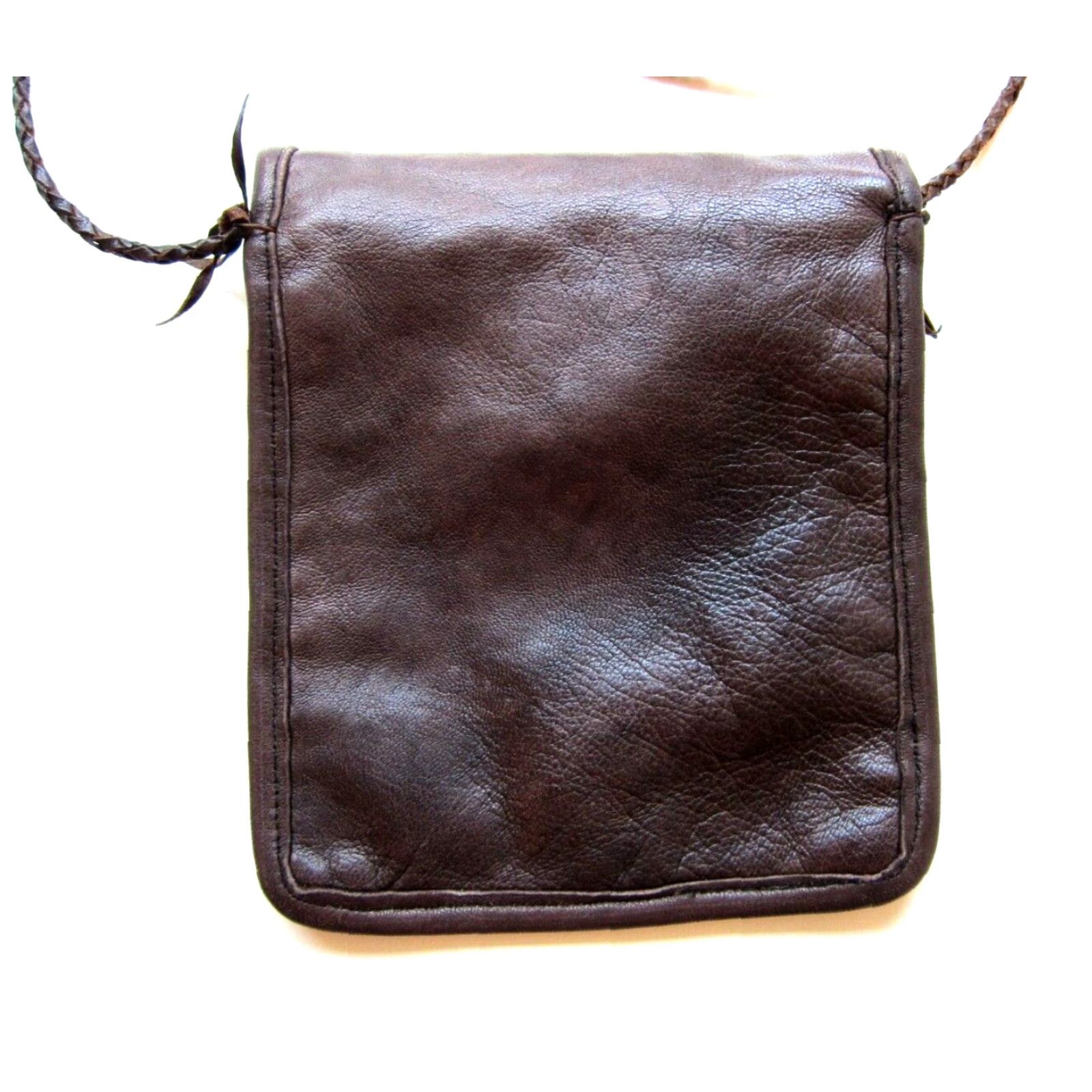Vintage VINTAGE Handmade Brown Leather Pink Textile Small Satchel Crossbody Purse Size ONE SIZE - 3 Thumbnail
