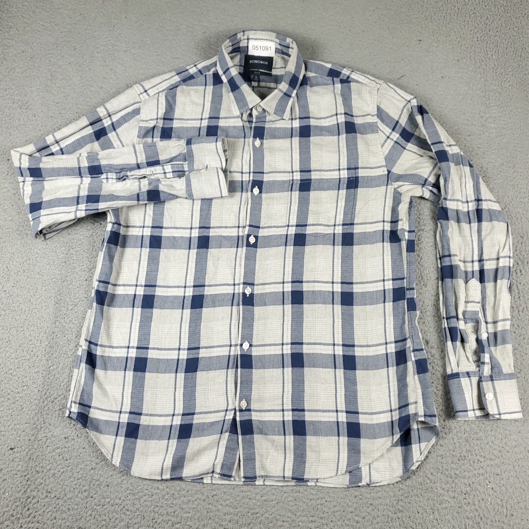 Bonobos Bonobos Shirt Mens XL Blue Plaid Button-Up Long Sleeve Casual Button-Down Collar Regular Fit - Cotton, 100% Cotton, Classic Preppy Style, Men Size US XL / EU 56 / 4 - 2 Thumbnail